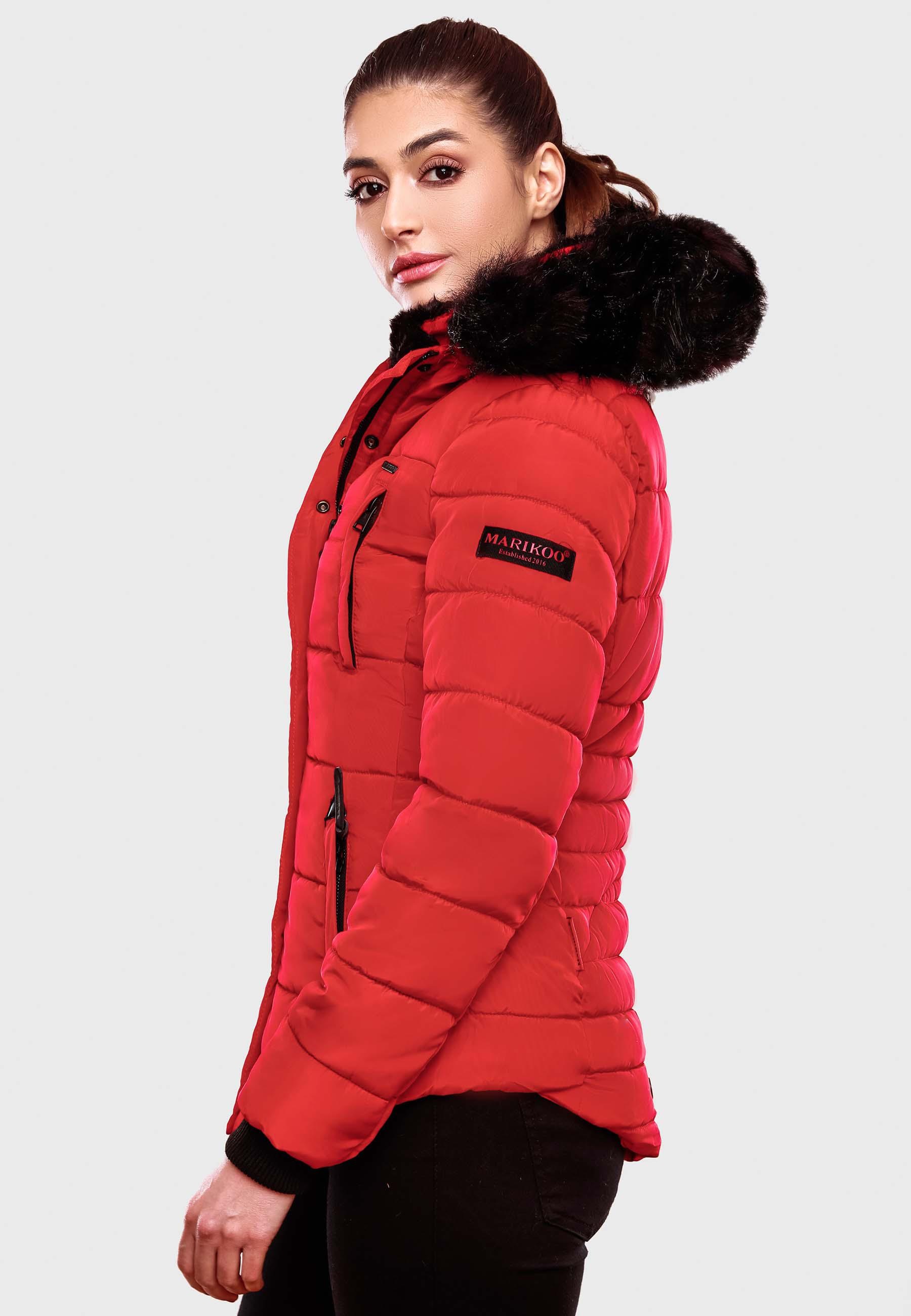 Marikoo Steppjacke »Lotusblüte«, mit Kapuze, hochwertige Winter Jacke mit edler Kunstpelz Kapuze
