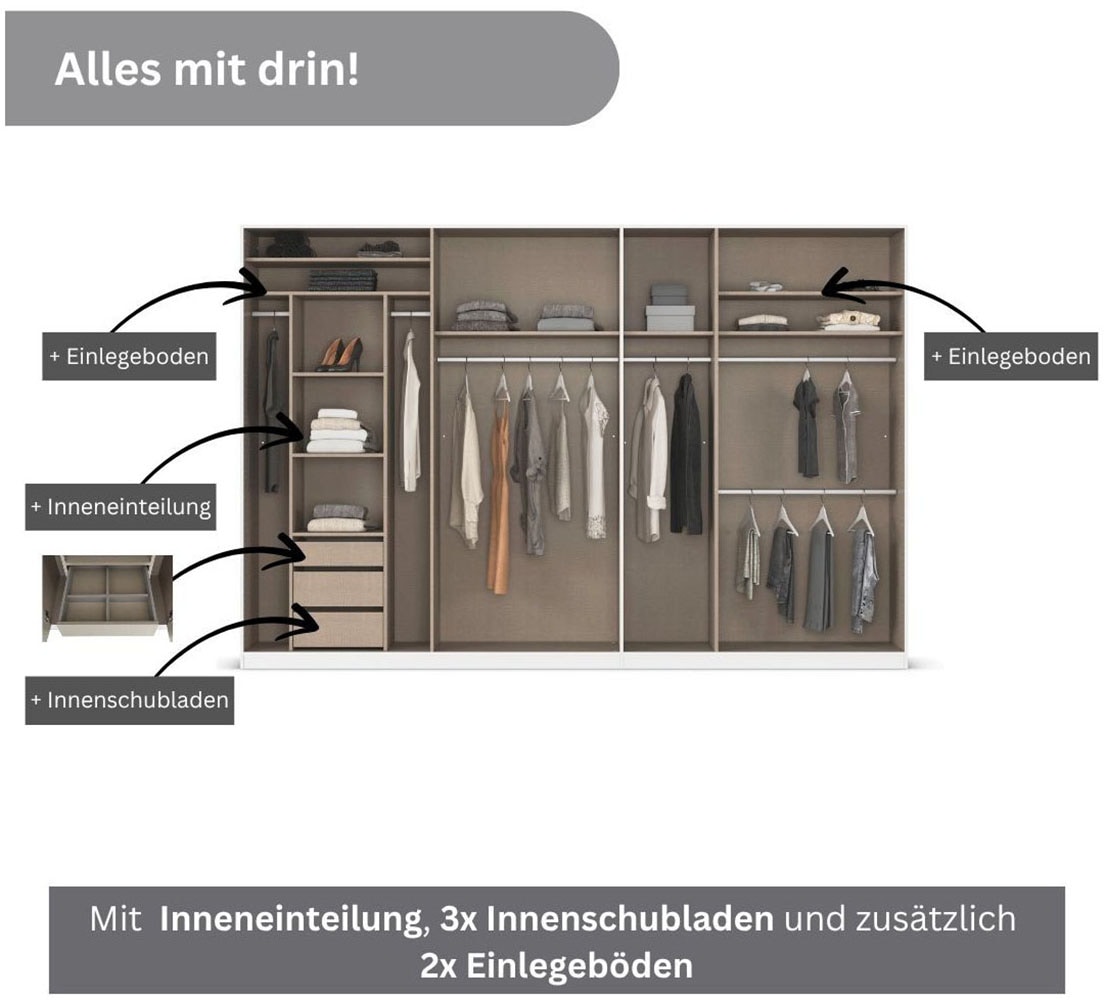 rauch Drehtürenschrank »Kleiderschrank Schrank Garderobe TOPSELLER OTELI inkl. Inneneinteilung«, (erhältlich in Breiten 91-360 cm, ab Breite 136cm inkl. Innenschubladen), mit zusätzlichen Einlegeböden, optional mit Spiegel MADE IN GERMANY