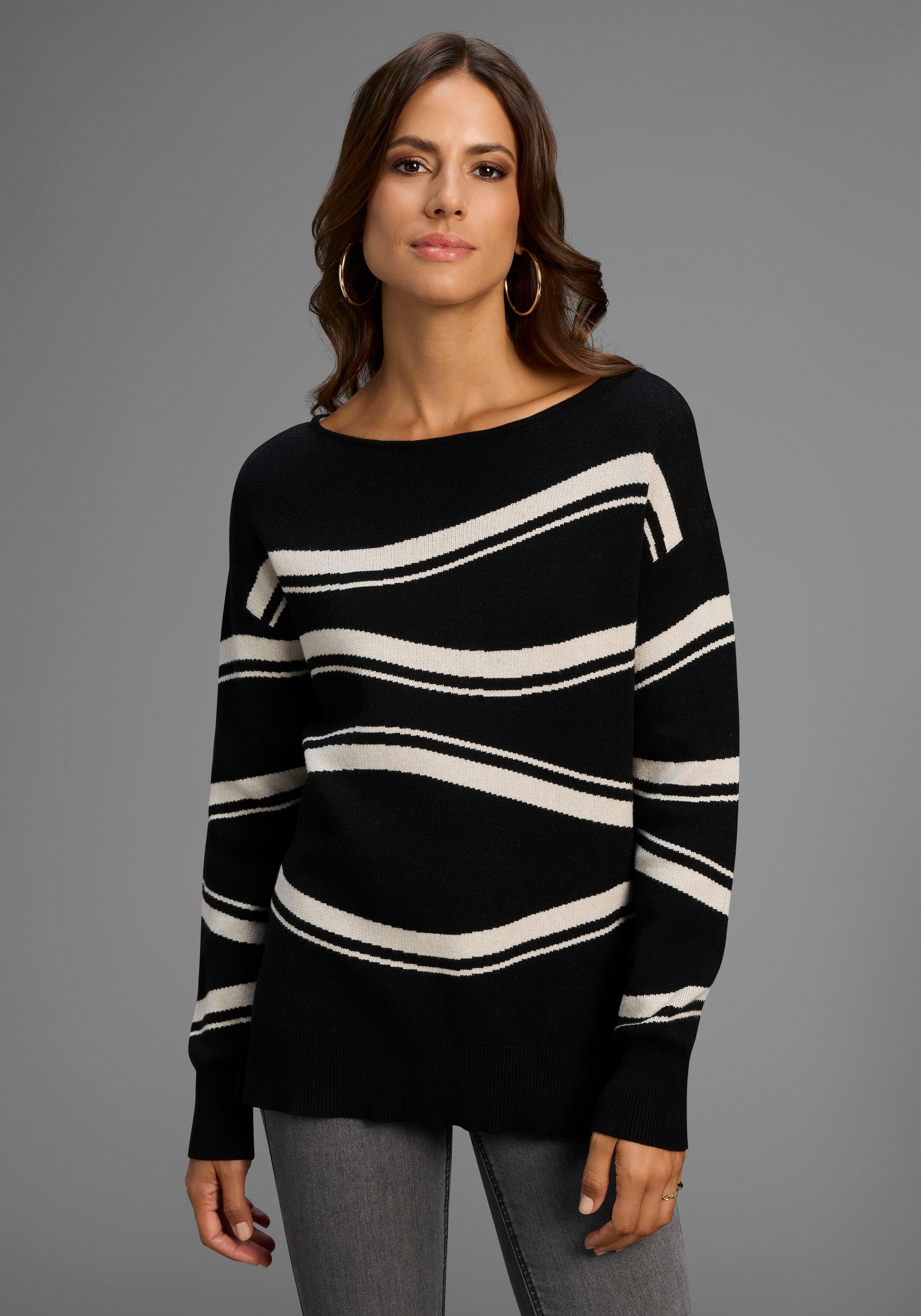 Laura Scott Fledermauspullover, mit Wellenstreifen - NEUE KOLLEKTION günstig online kaufen