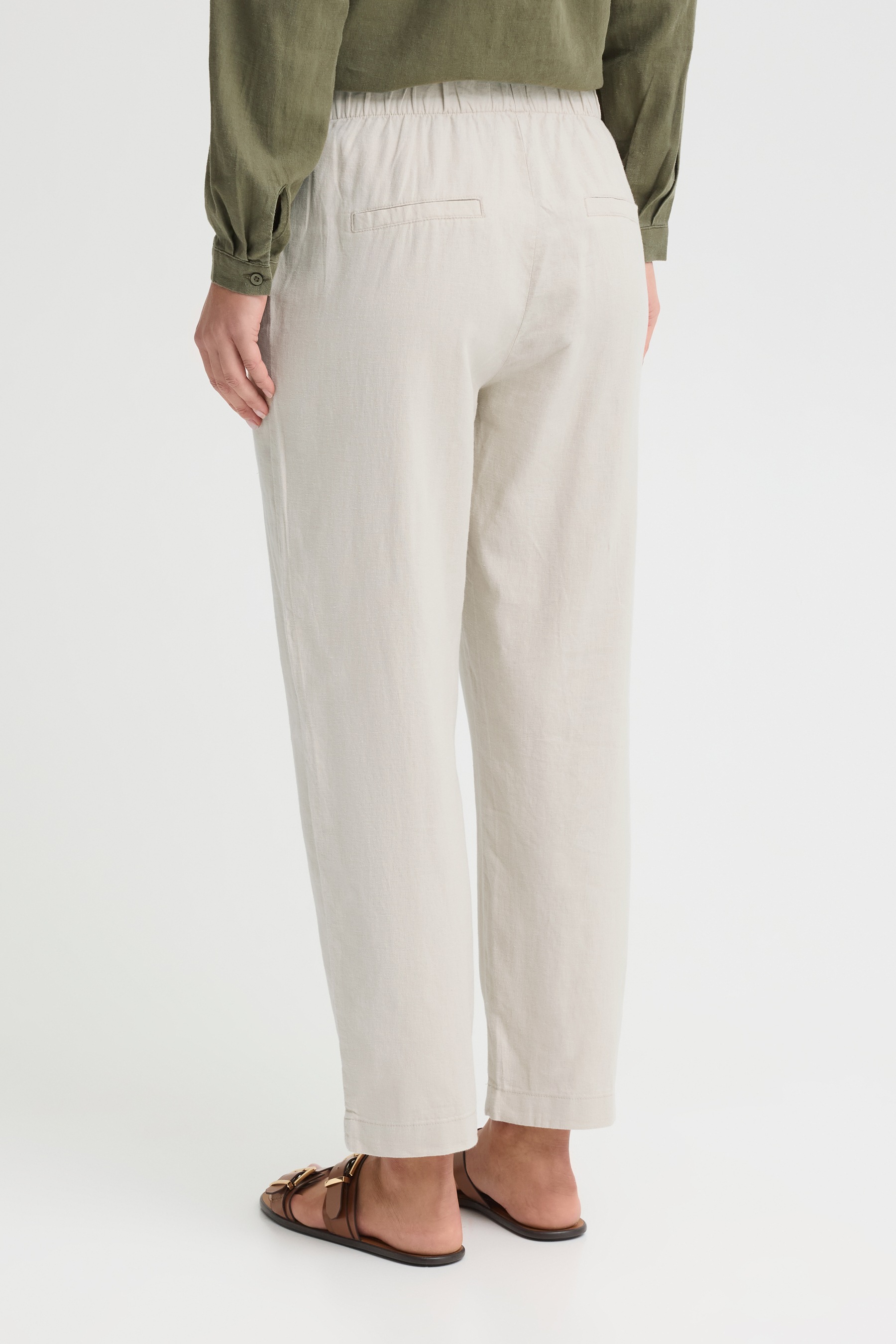 Leinenhose OXMO "Leinenhose OXAlfa", Damen, Gr. 38, N-Gr, grau (cement), Obermaterial: 55% Leinen LI. 45% Viskose CV., Hosen 3