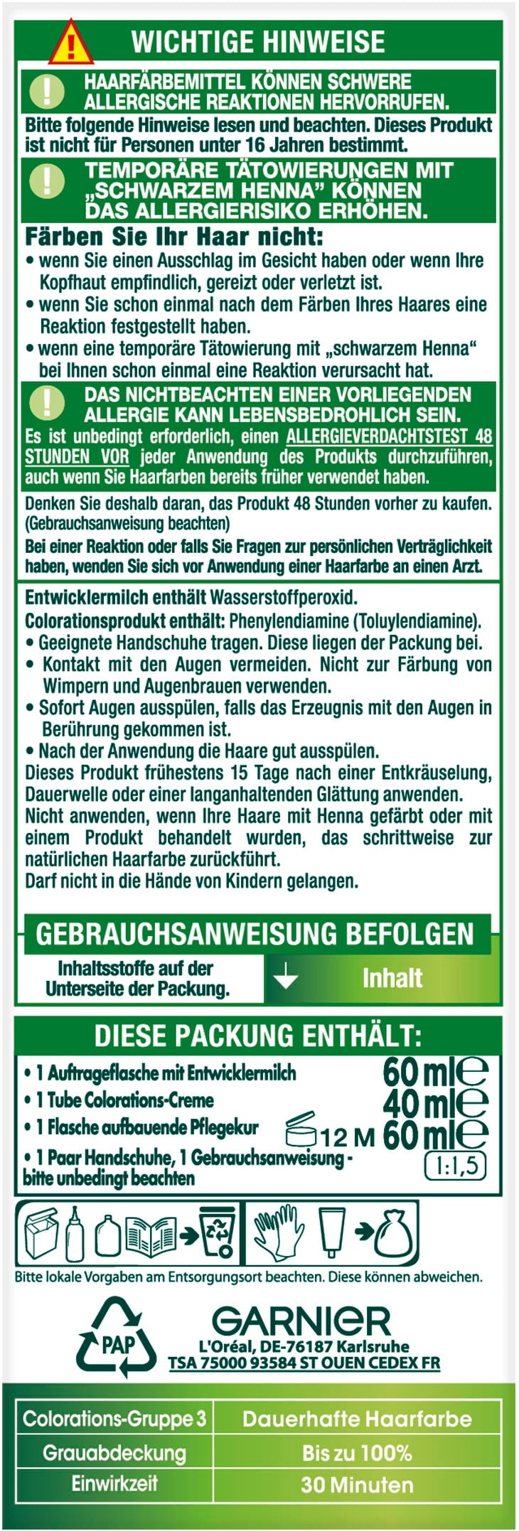 GARNIER Coloration »Garnier Nutrisse Ultra Crème«, (Packung, 3 tlg.), mit pflegender Formel