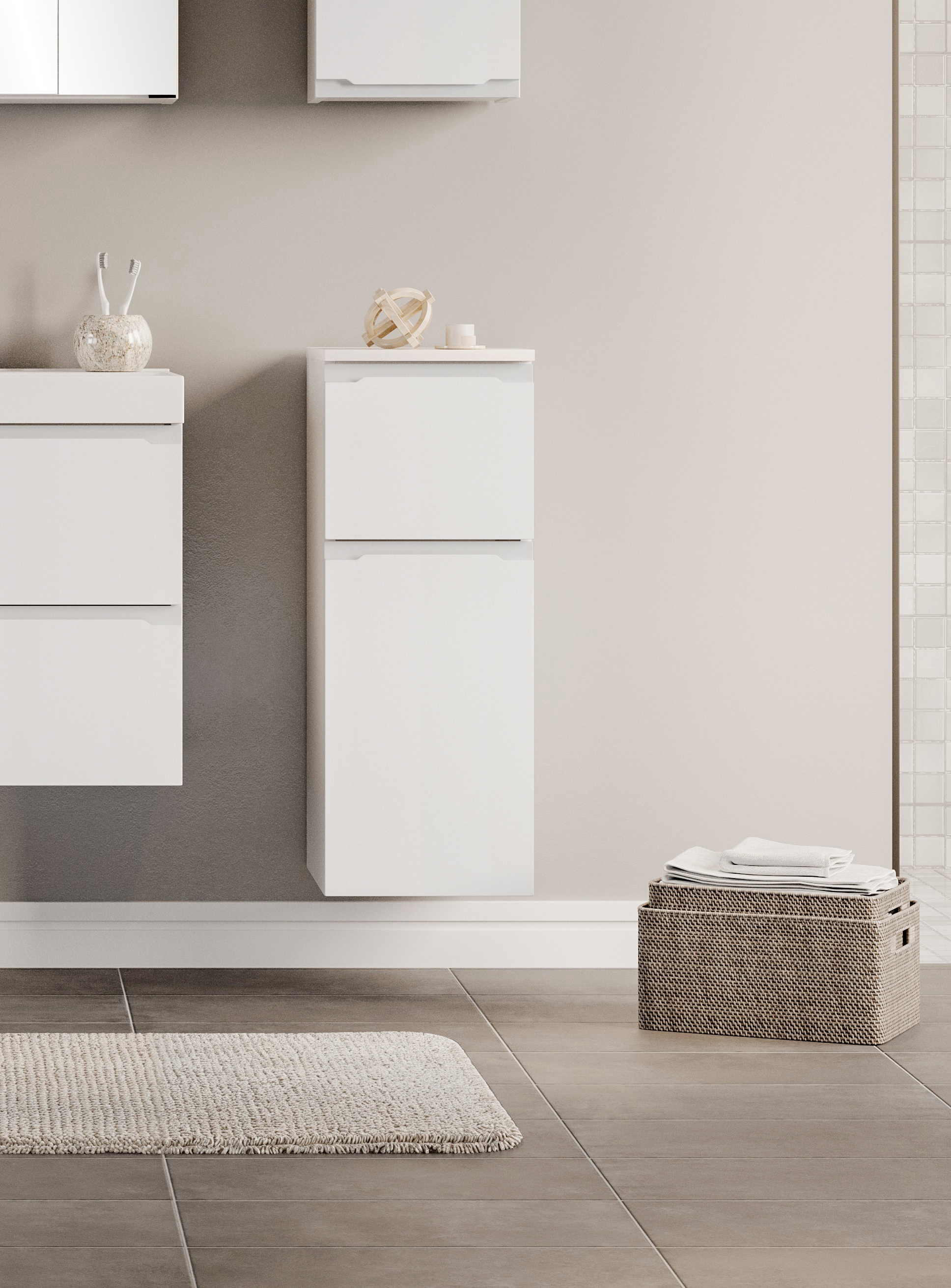 welltime Unterschrank »CABO, gedämpfte Scharniere, Softclose-Auszug« matt weiß, griffloses Design, reversibel