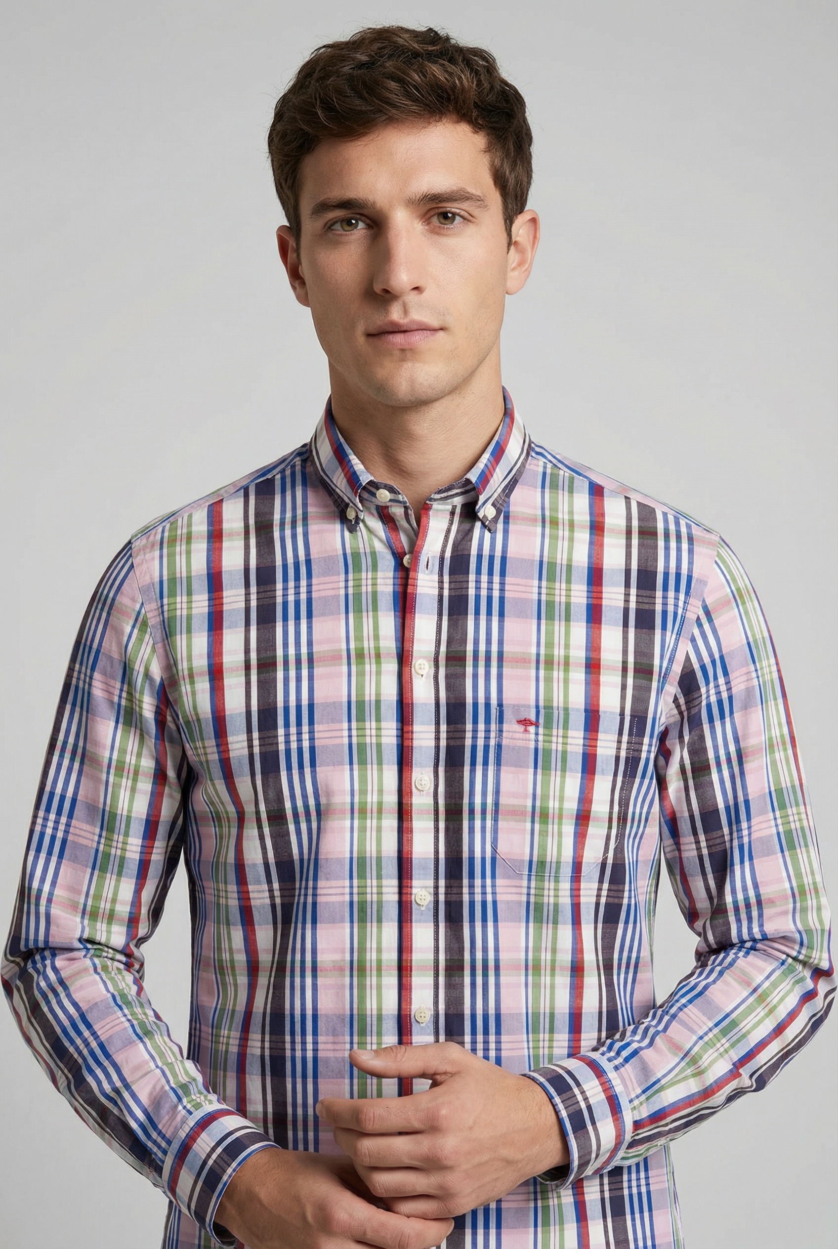 FYNCH-HATTON Langarmhemd kariert, mit Knopfleiste und Button-Down-Kragen günstig online kaufen