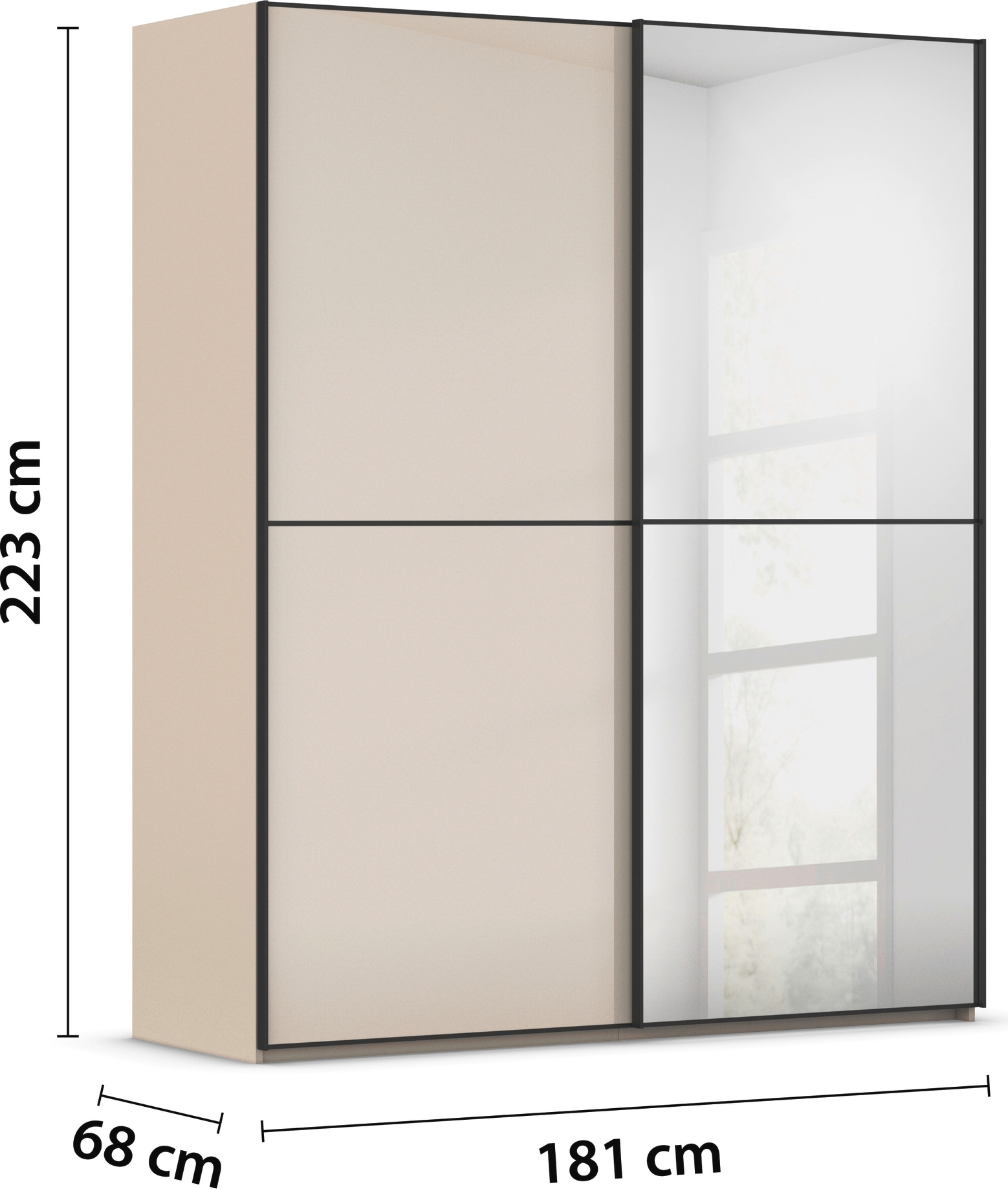 rauch Schwebetürenschrank »Kleiderschrank Schrank Garderobe Schlafzimmerschrank SCALE-DUO«, edle zweigeteilte Türen Spiegel/Glas-Mix 3 Zierleisten MADE IN GERMANY