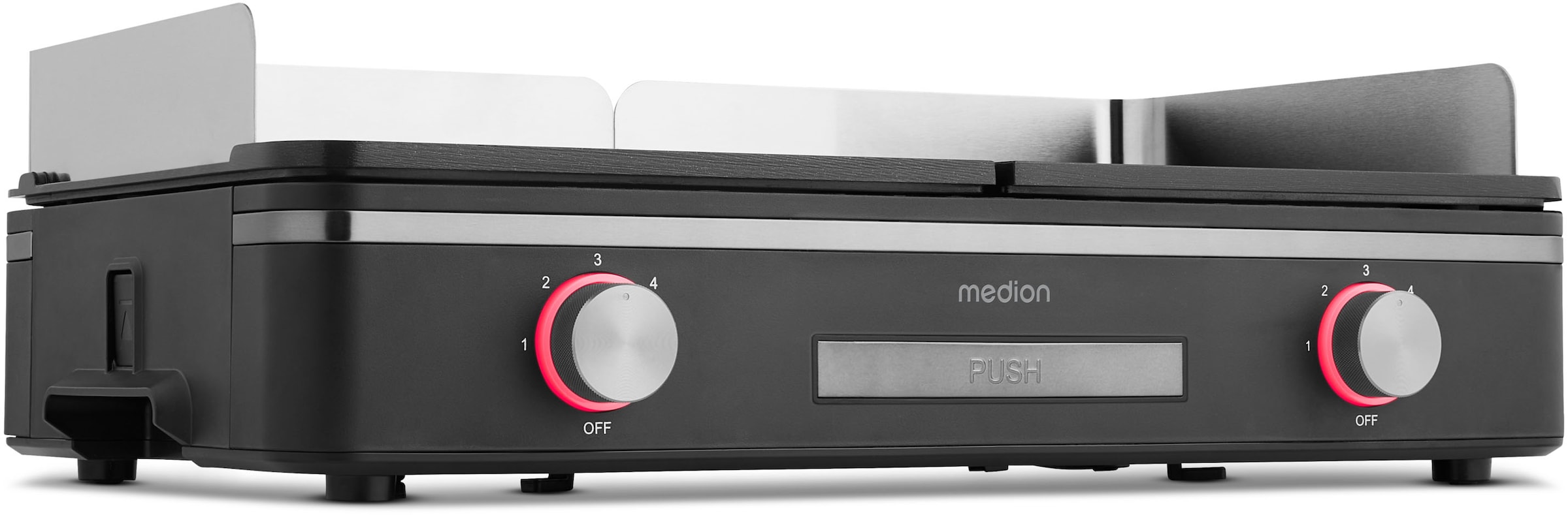 Medion® Tischgrill »MD12027, mit Dual-Zonen-System, 2,400 Watt, 2 abnehmbare Platten«, 2400 W, bis max. 240 °C, PFAS Frei, LED-Statusanzeige, IPX4-Schutz