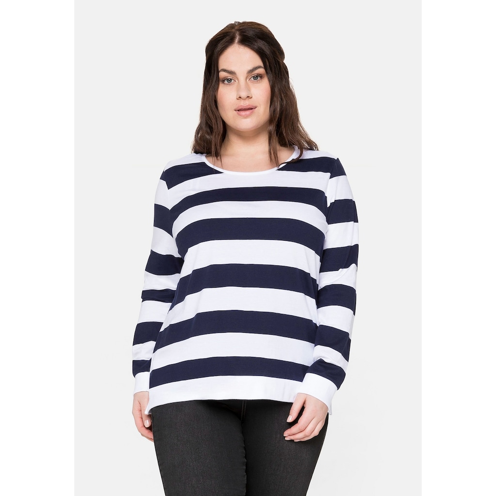 Damenmode Shirts & Sweatshirts Sheego Langarmshirt »sheego Ringelshirt«, mit Blockstreifen und Seitenschlitzen weiß-marine