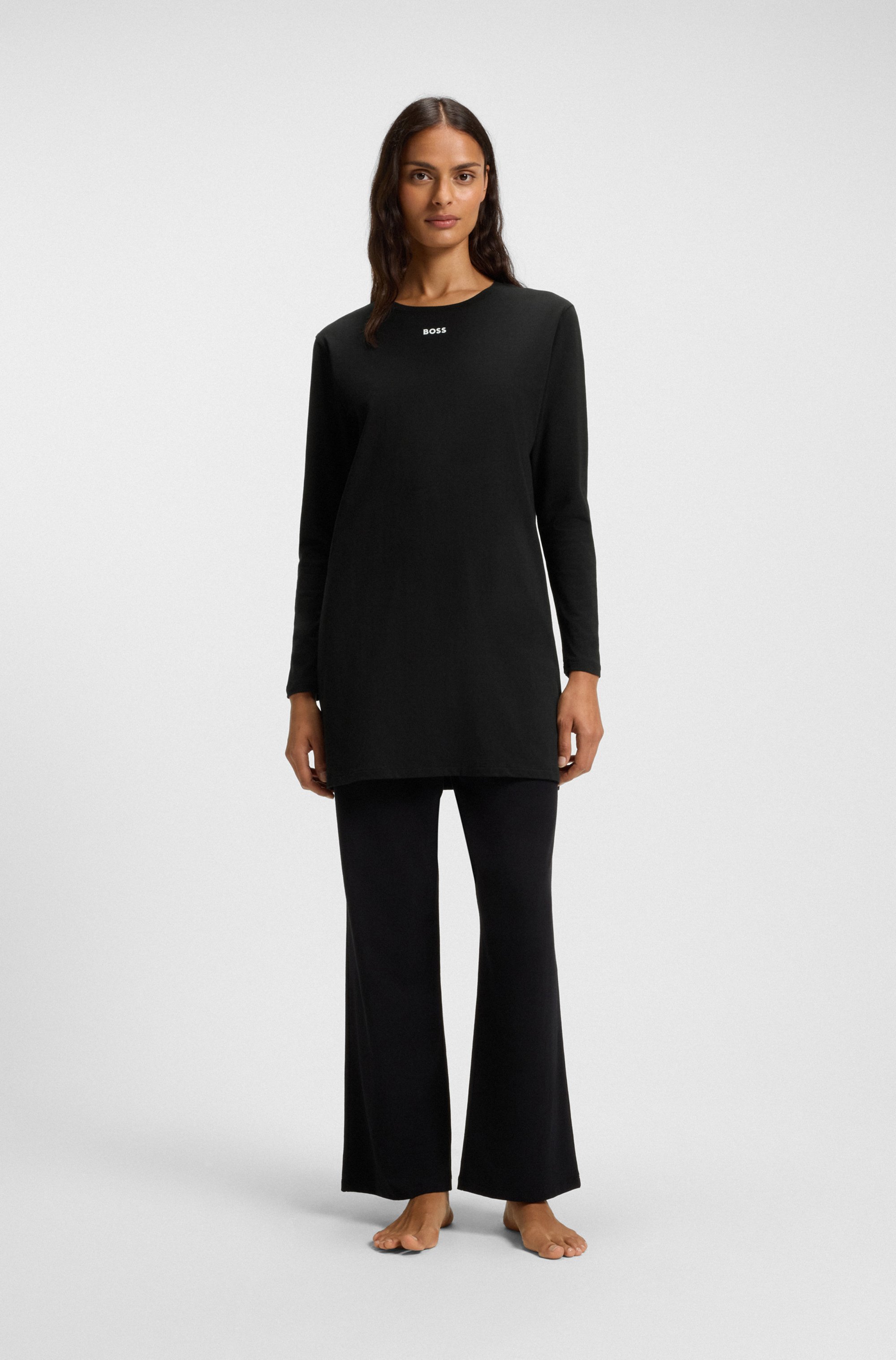 Thumbnail - BOSS Nachthemd Ohne Taschen Rundhalsausschnitt, bequeme Passfrom, Langarm