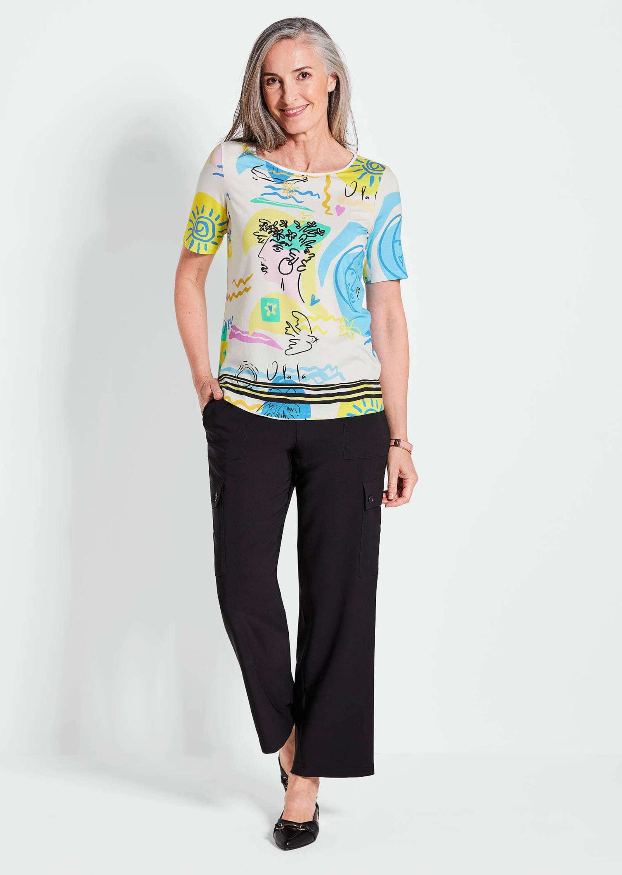 GOLDNER Kurzarmshirt »Kurzgröße Blusenshirt mit Allover-Design« Alloverdruck