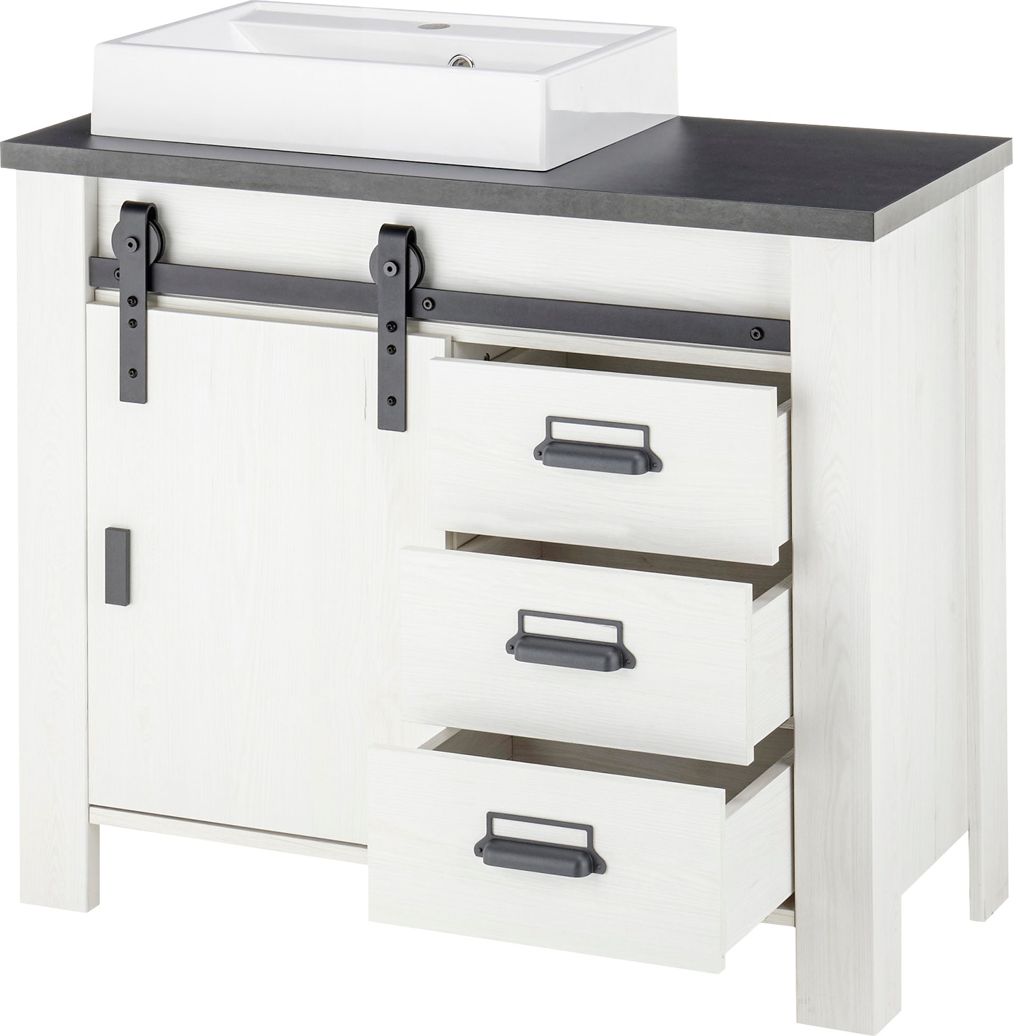 Home affaire Waschtisch »SHERWOOD«, Holz, Scheunentorbeschlag und Apothekergriffe aus Metall, Höhe 91 cm