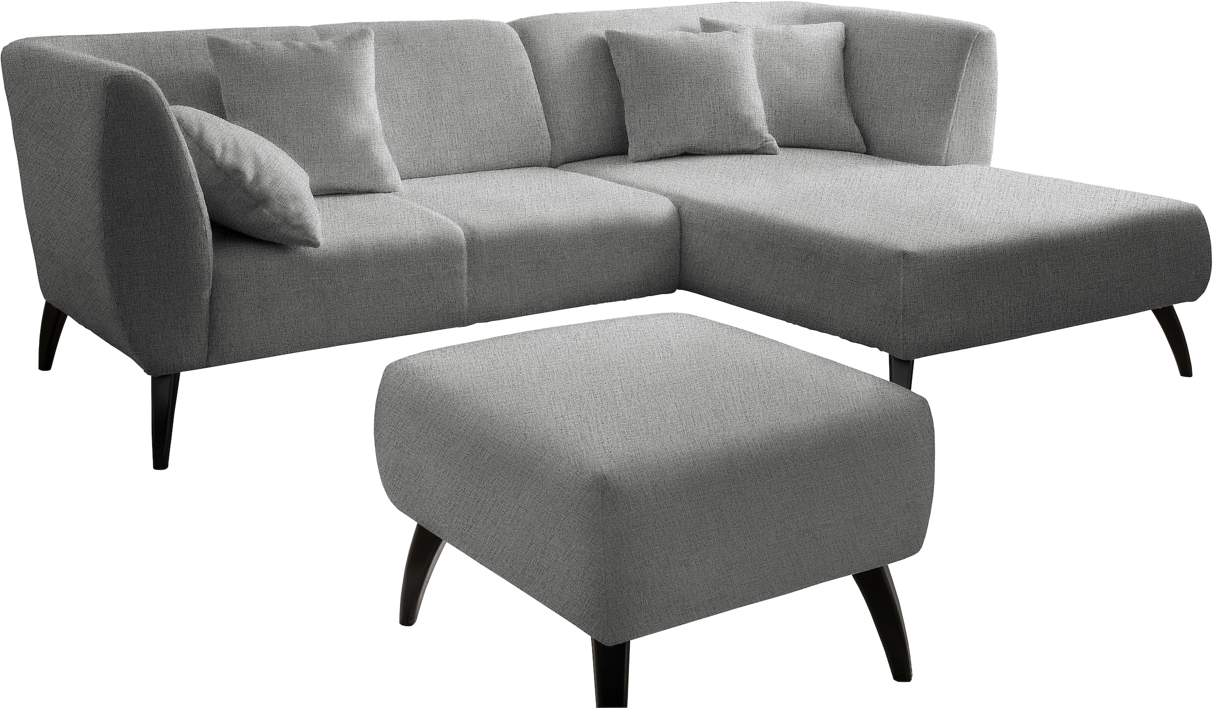 INOSIGN Ecksofa »Colori Polstermöbel mit zeitlos eleganter Rückenführung. L-Form« Holzfußfarbe wählbar, inkl. 4x Zierkissen