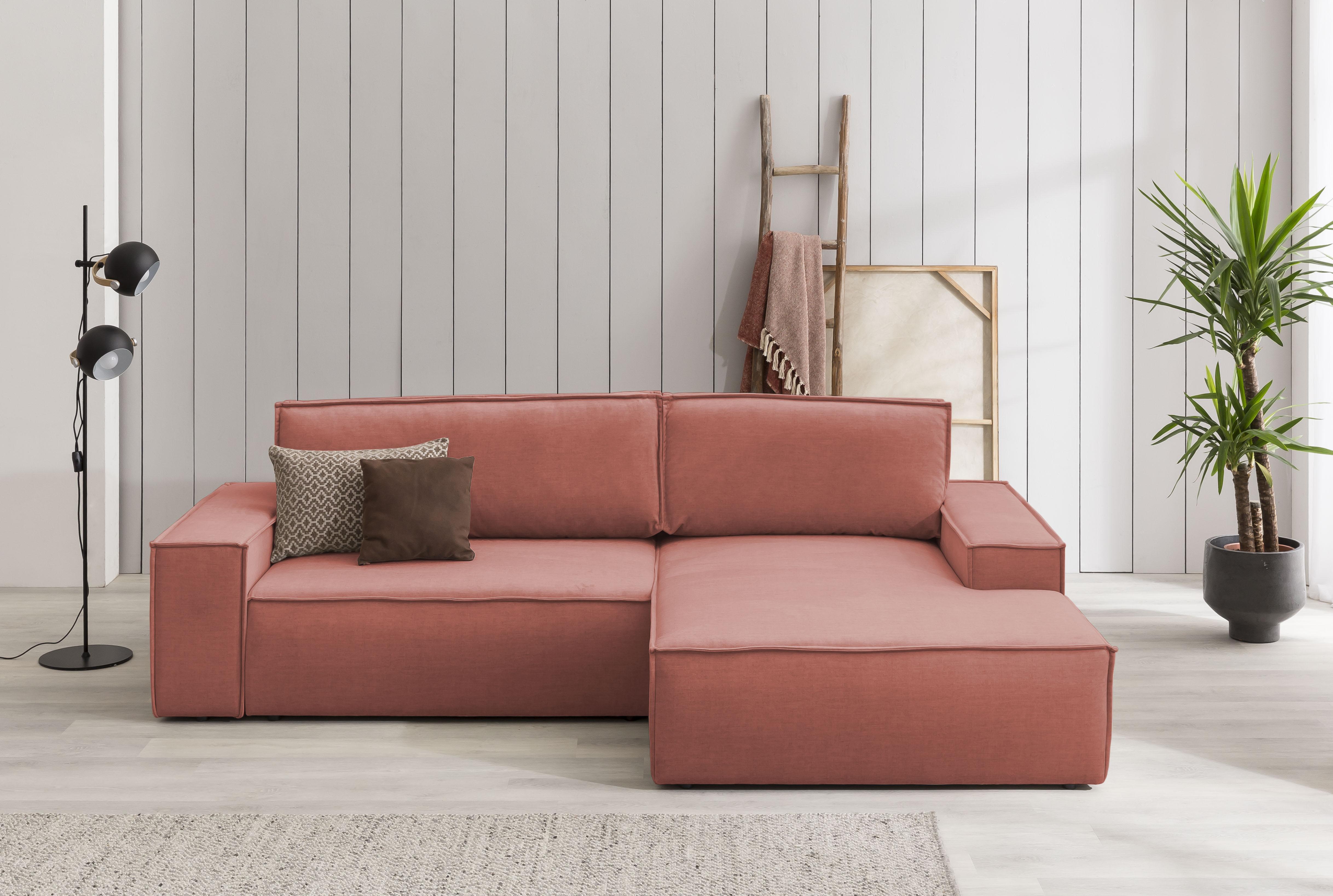 OTTO home Ecksofa "SHERWOOD Samtvelours L-Form, 267 cm - OTTO. Verlässliche Qualität." Schlaffunktion mit Bettkasten (210x136 cm), Cord, Vintage, Samtvelours
