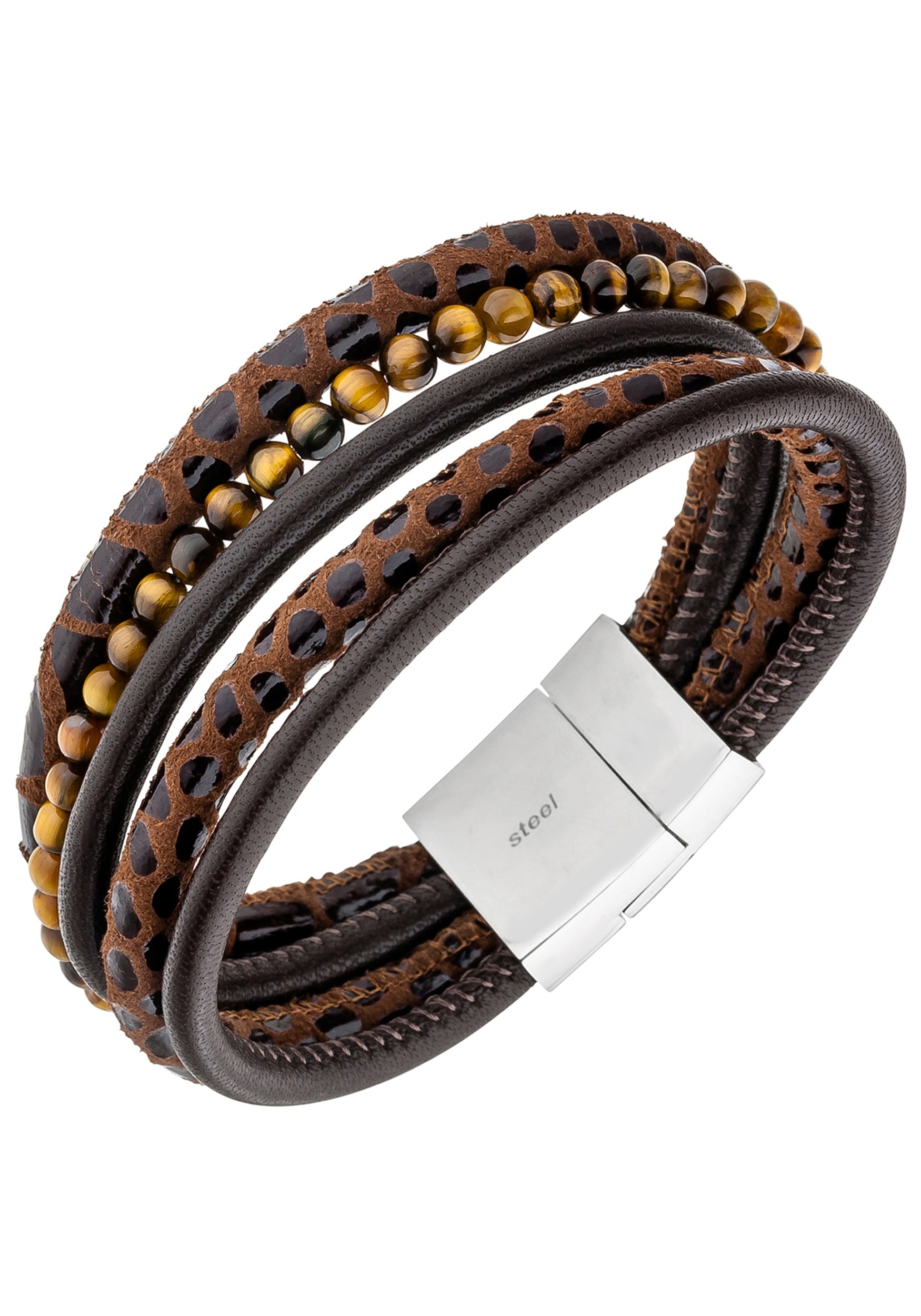 JOBO Lederarmband, | online kaufen BAUR Leder Edelstahl Tigerauge und mit 5-reihig