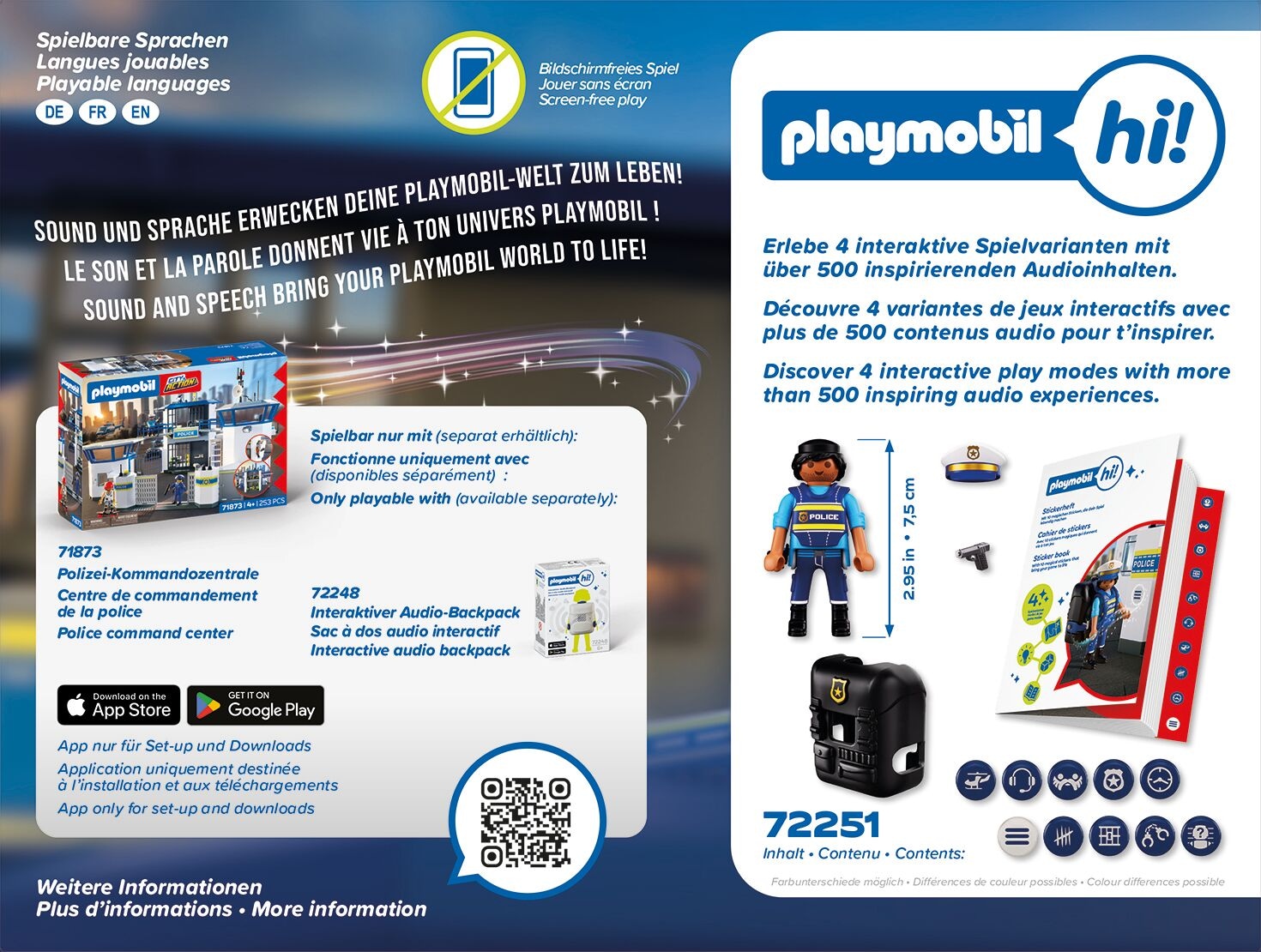 Playmobil® Konstruktions-Spielset »Playmobil Hi! Magische Sticker Polizei (72251), City Action« Made in Europe; mit interaktivem Backpack kompatibel (nicht enthalten)