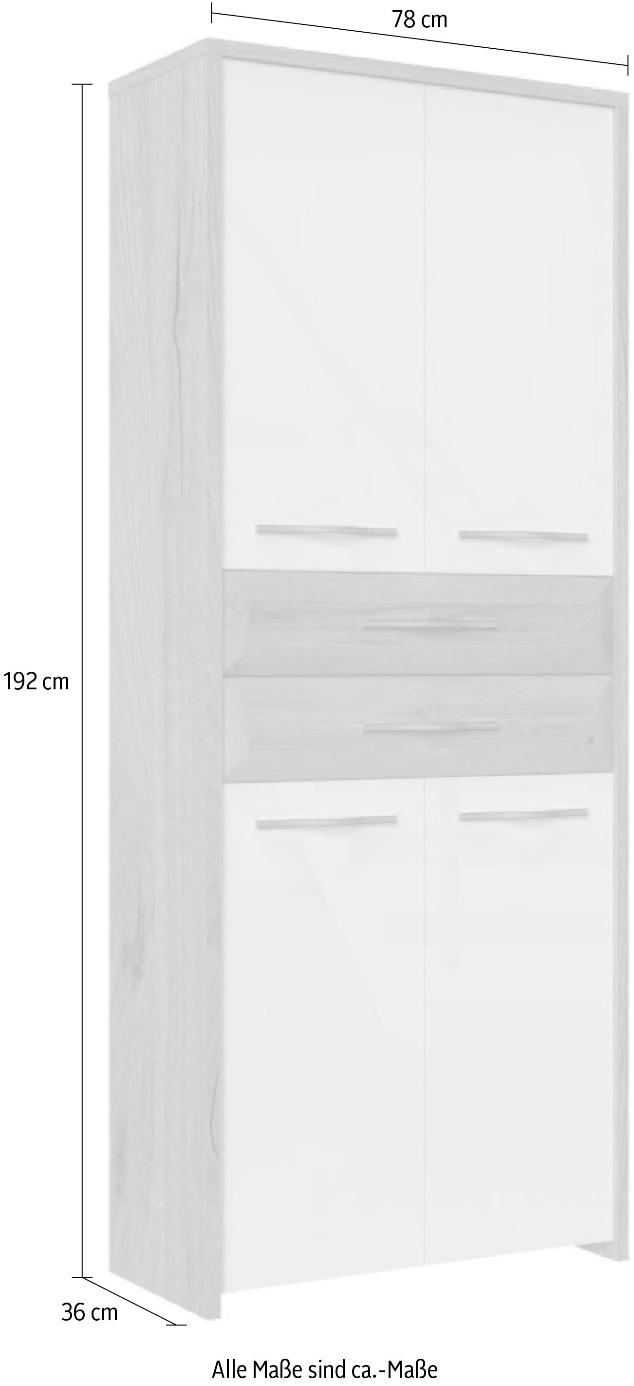 Home affaire Garderobenschrank »Gala«, hochwertig UV lackiert, Soft-Close-Funktion, Höhe 192cm