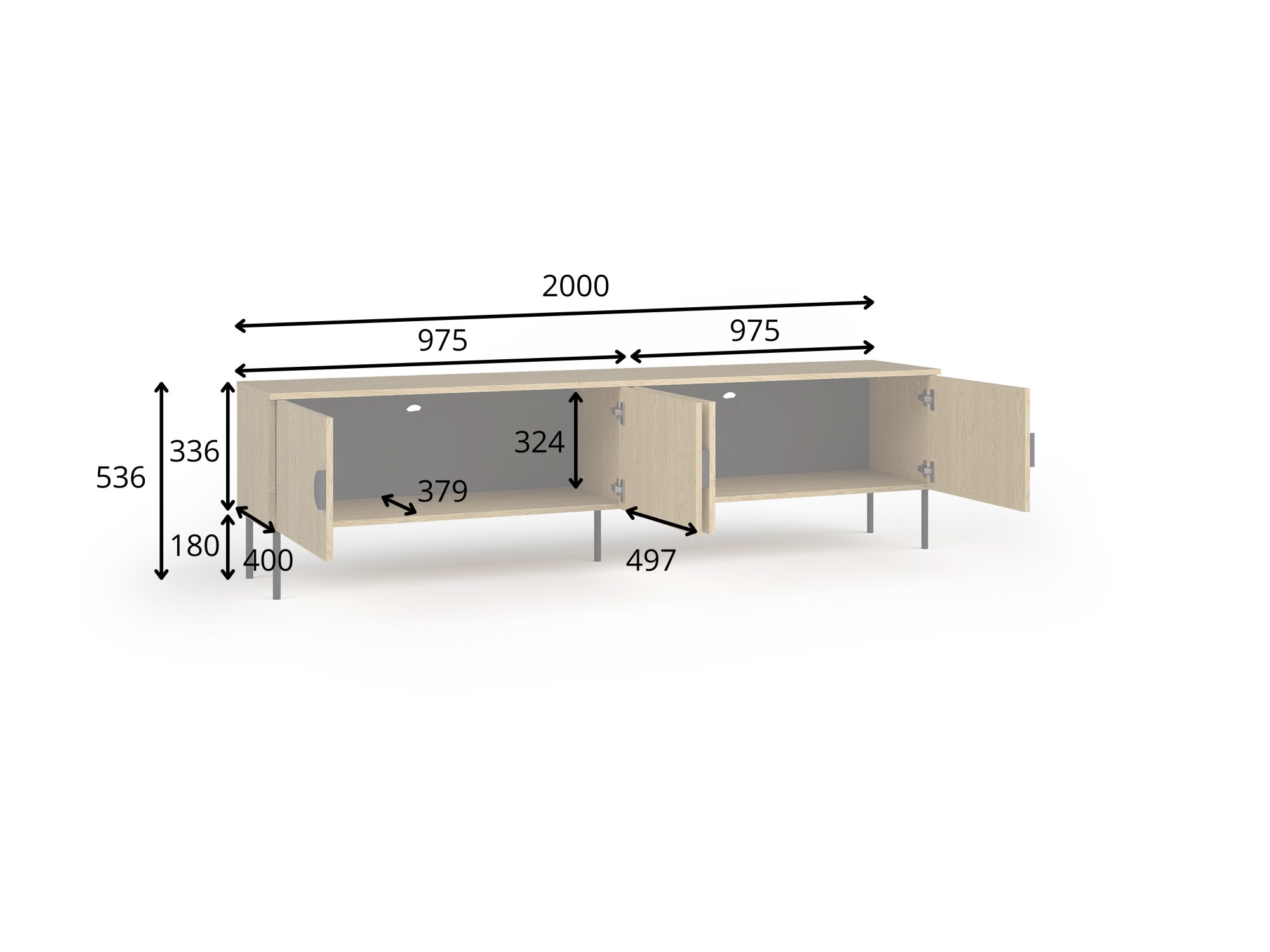 Leonique Lowboard »BELLOT TV-Schrank mit 2 Türen, Maße B/T/H: 160/40/53,6 cm«, (1 St.), in baltischer Eichenfarbe, mit holzähnlicher Struktur
