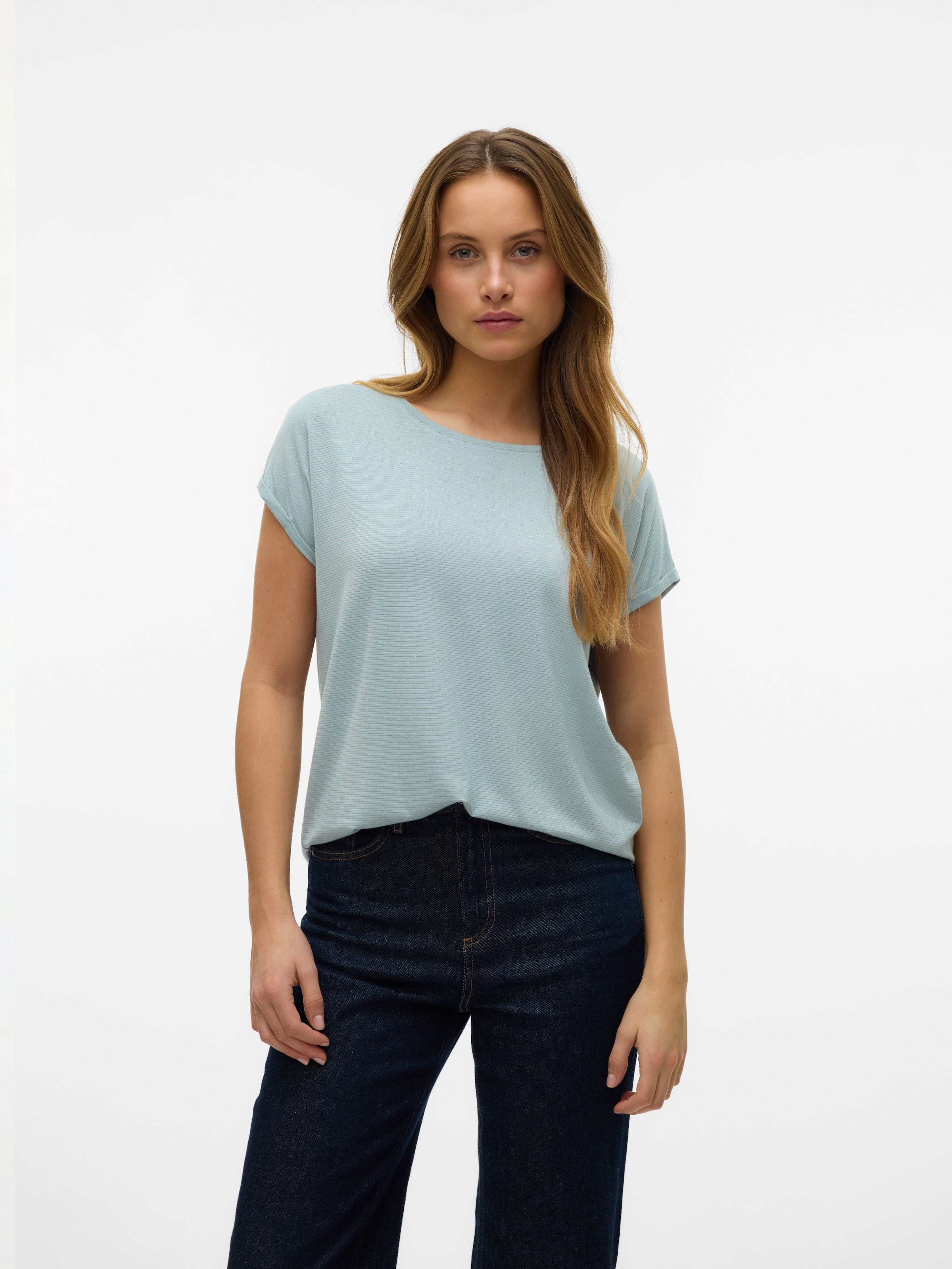 Vero Moda Rundhalsshirt »VMLAVA PLAIN SS TOP LUREX STRIPE«