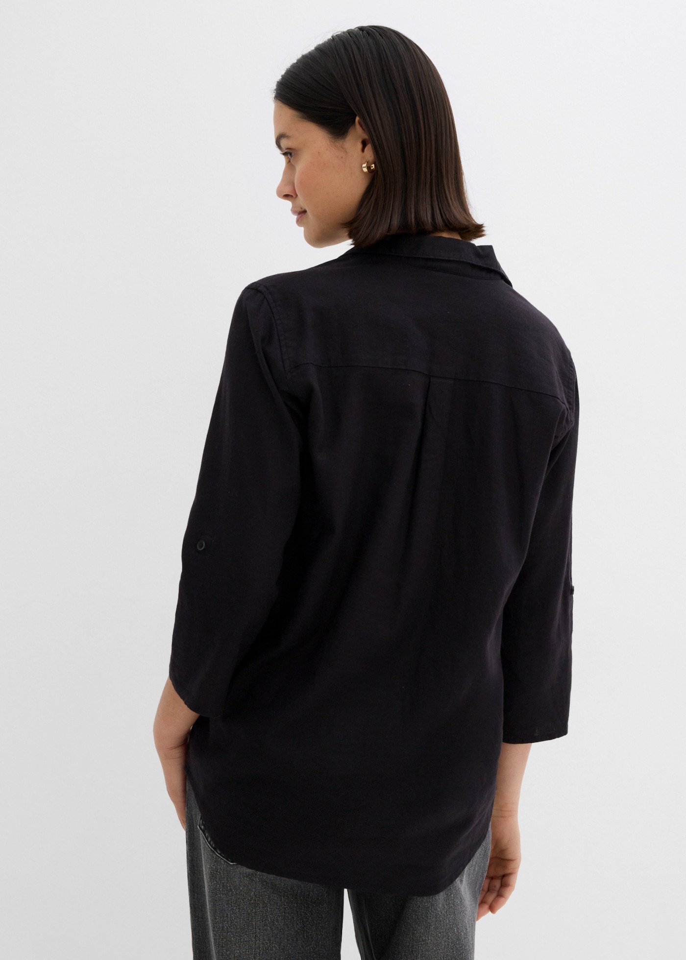 bonprix Langarmbluse »3/4-Arm Bluse mit Leinen« figurumspielende Passform, für vielseitige Alltagslooks