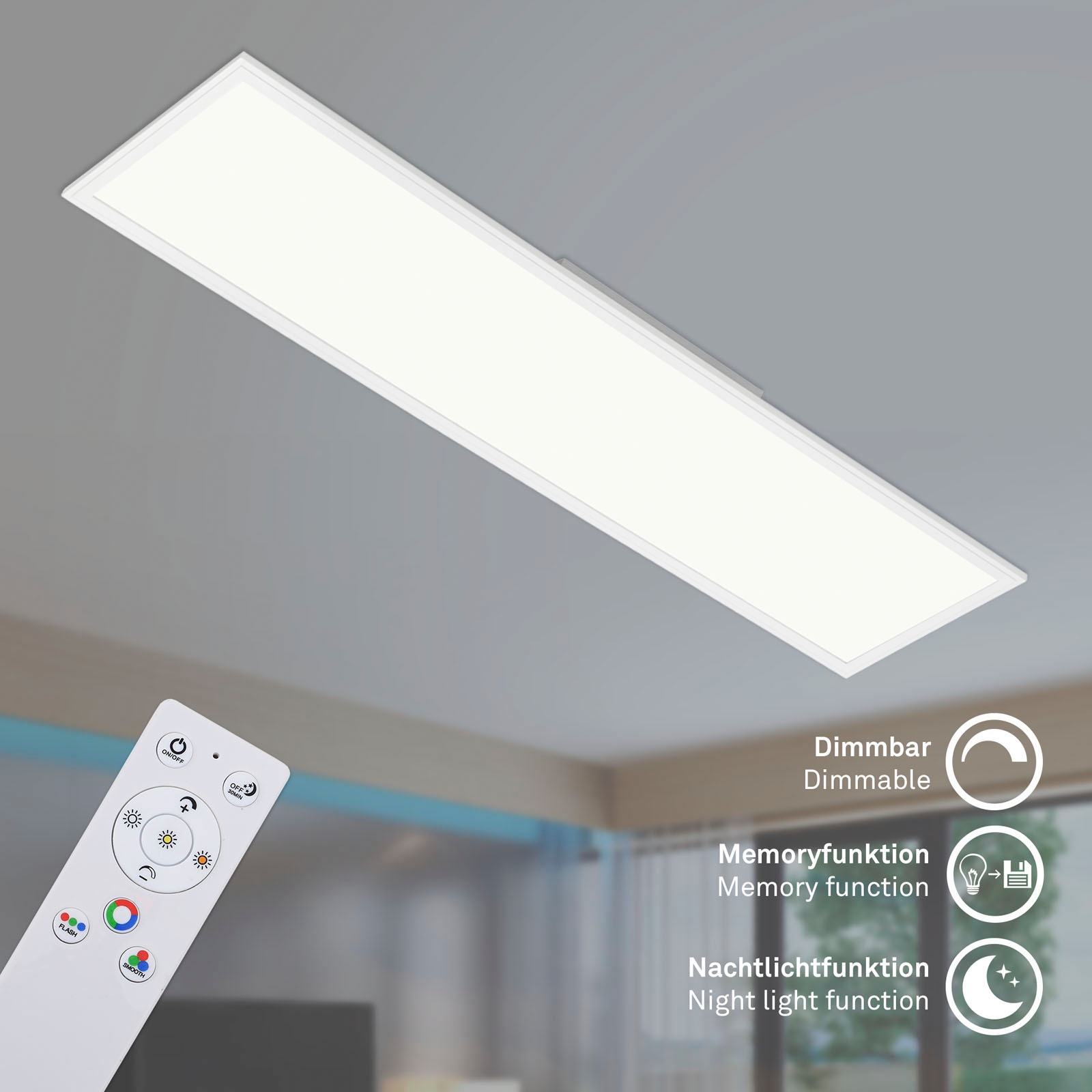 Briloner Leuchten LED Panel »7154016 Colour«, Leuchtmittel LED-Board | LED fest integriert, Deckenlampe, 119,6x29,6x6,5cm, Weiß, 40W, Wohnzimmer, Schlafzimmer