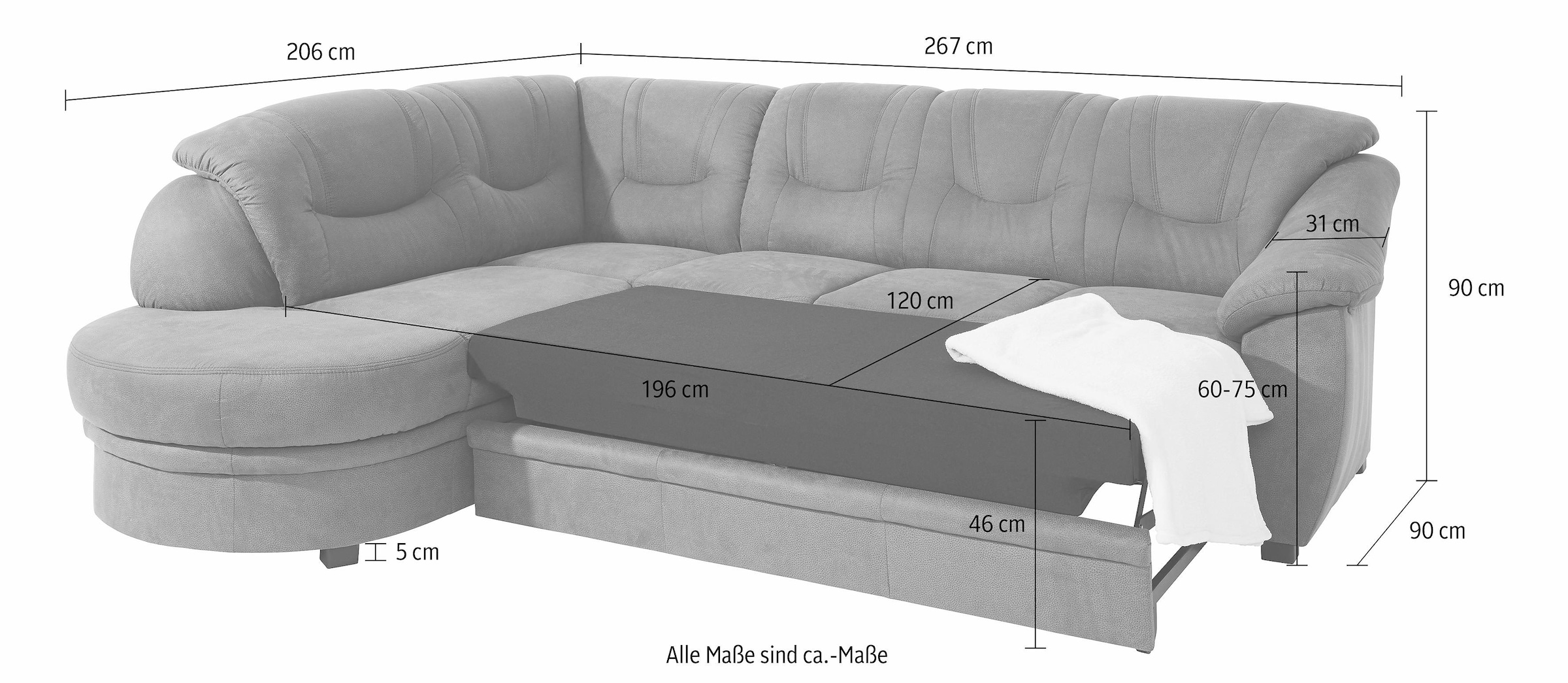 sit&more Ecksofa »Savoni L-Form«, wahlweise mit Bettfunktion