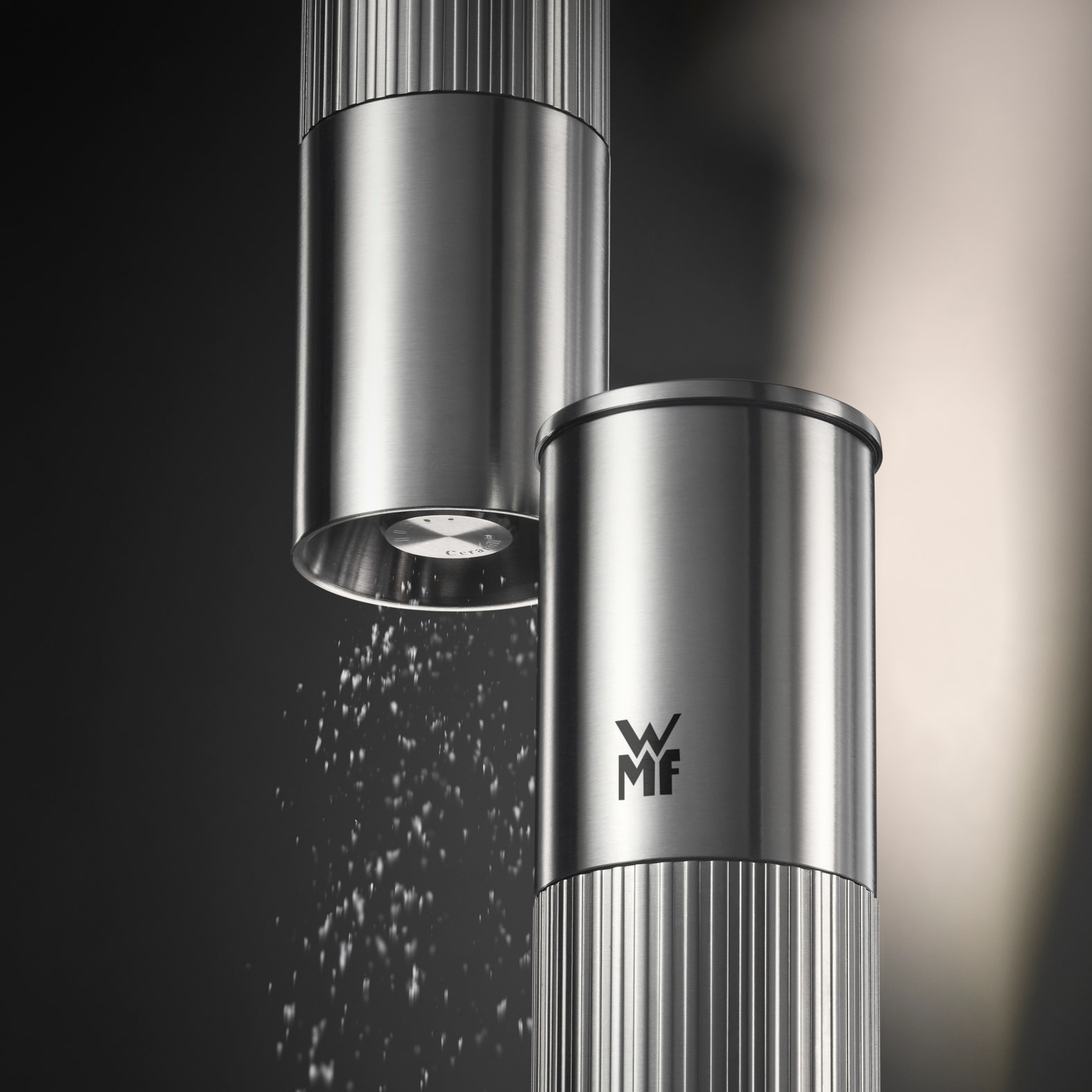 WMF Gewürzmühle »Signature Pro, aus Edelstahl« Keramikmahlwerk, einstellbarer Mahlgrad, magnetischer Deckel