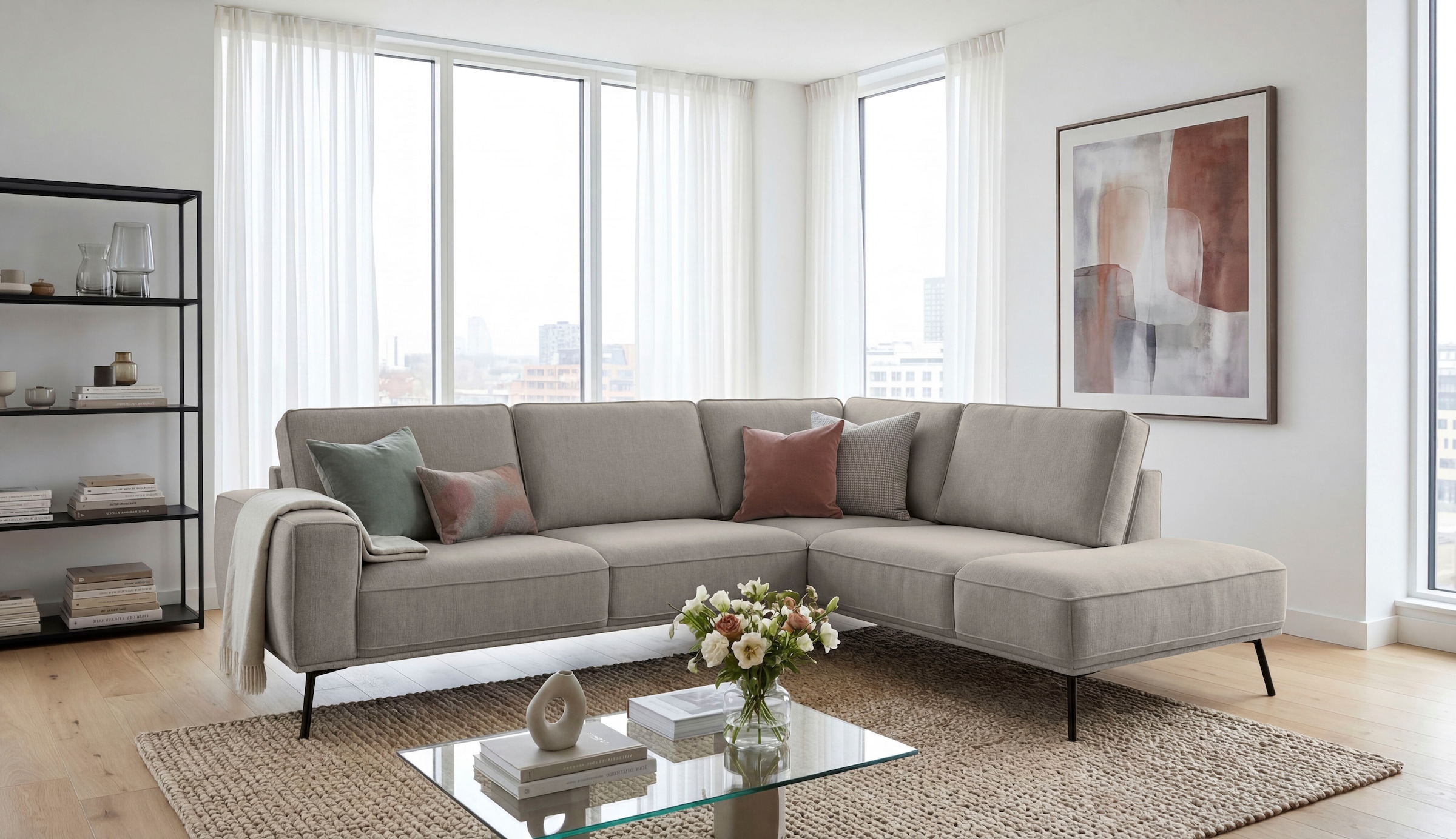 OTTO home Ecksofa "Vosby" 260 cm, Chenille, mit dekorativer Kedernaht, Wellenunterfederung