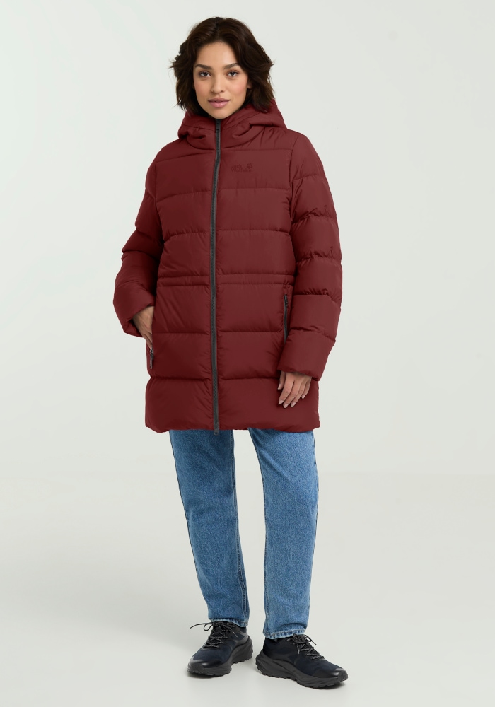 Jack Wolfskin Steppmantel "FROZEN PALACE LONG JKT W RDS" mit Kapuze, wärmeisolierende Füllung, winddicht