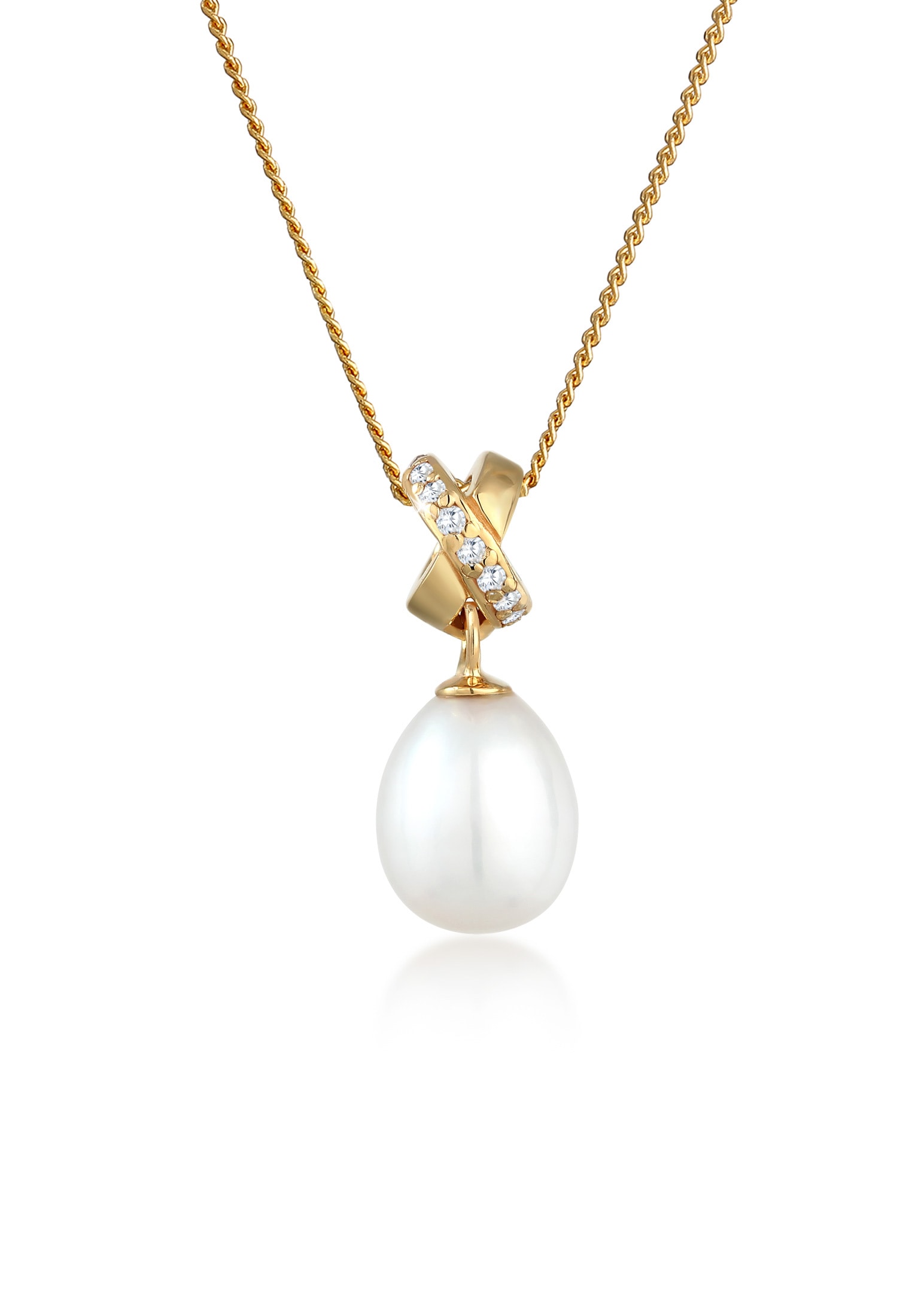 Elli Premium Perlenkette »Süßwasserzuchtperle Zirkonia 585 Gelbgold«