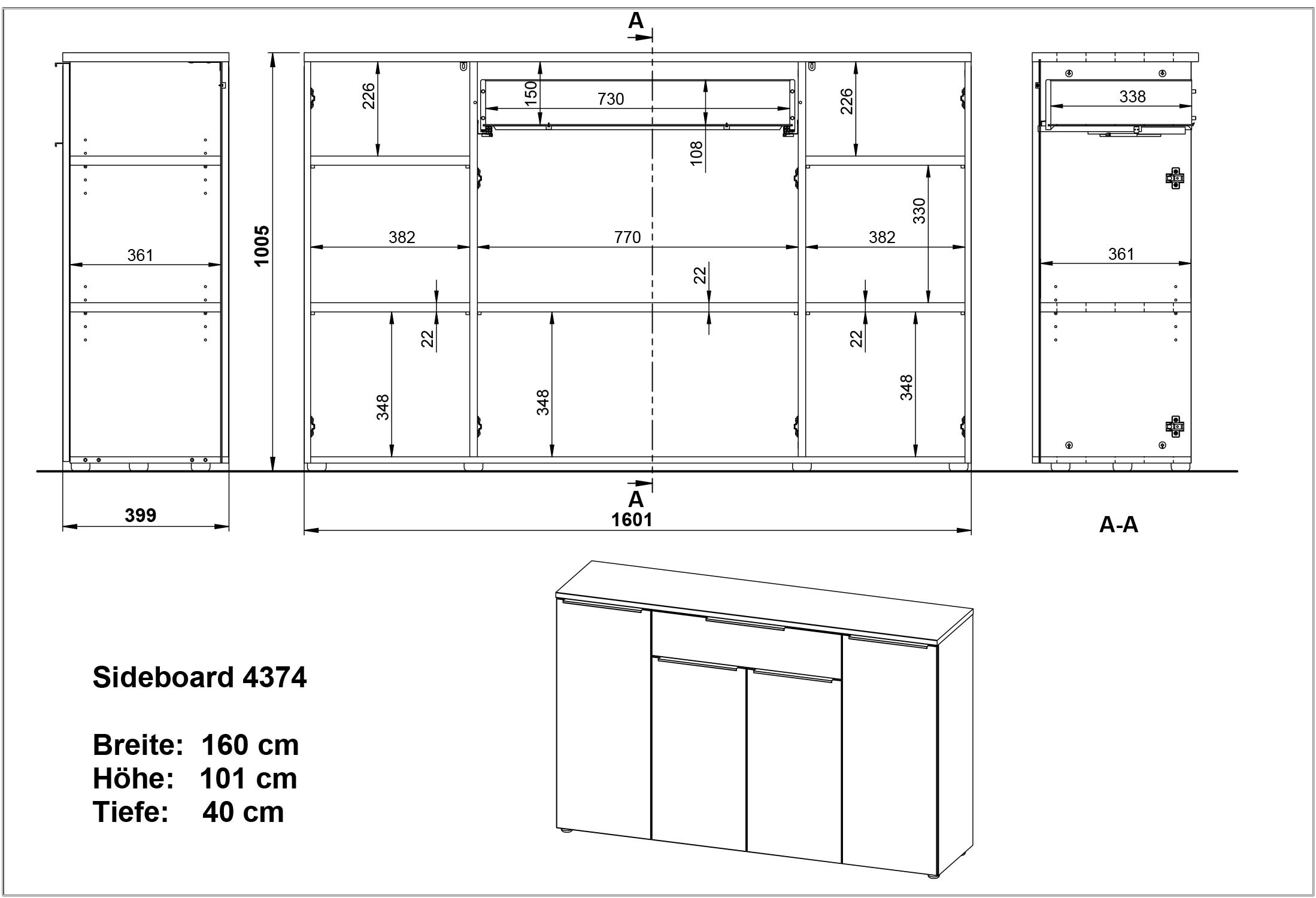 GERMANIA Sideboard »Mailand«, Sideboard mit einer Schublade und 4 Türen, in graphit & weiß verfügbar