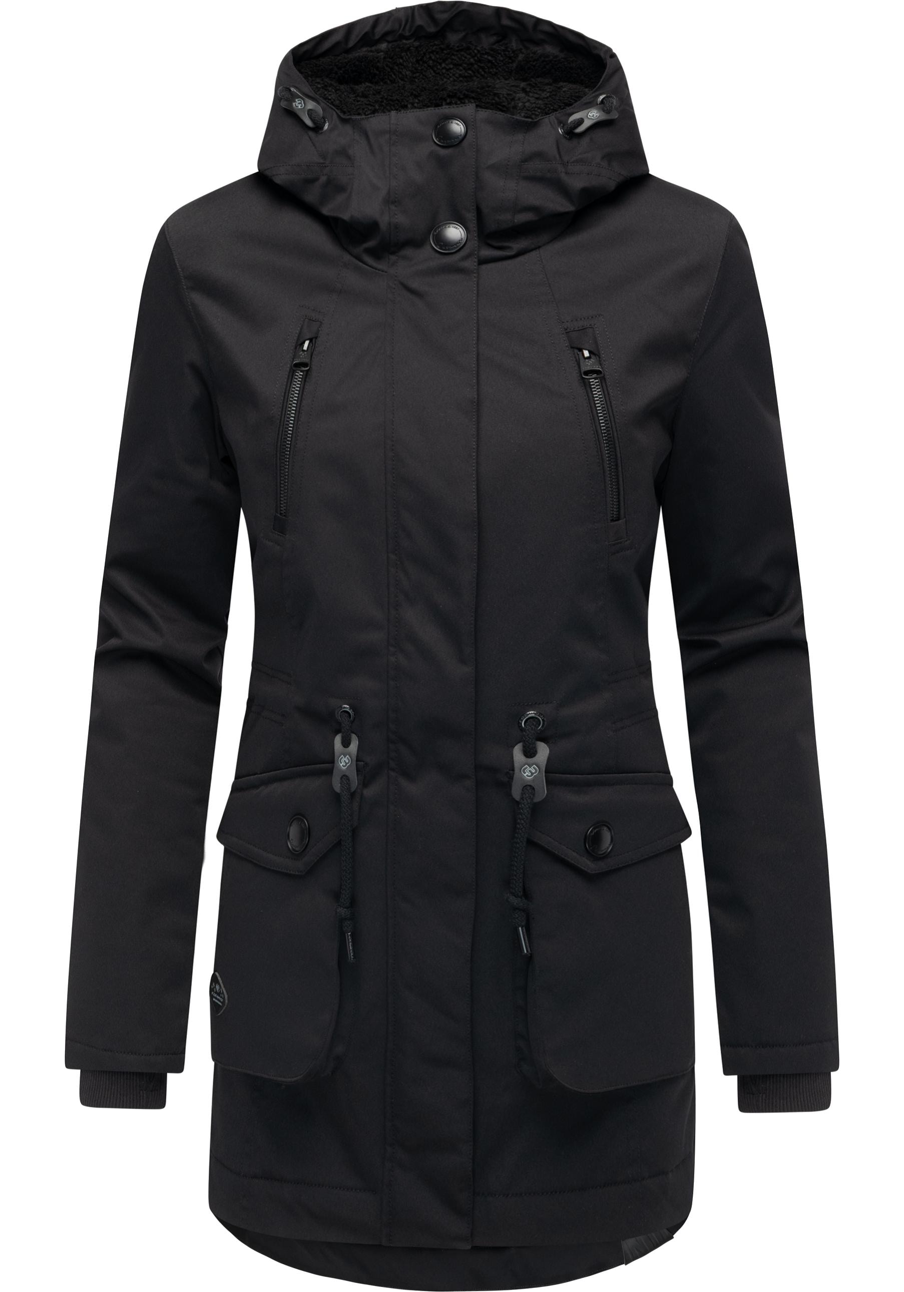 Ragwear Kurzmantel "Ellsa YOUMODO" Winterparka mit auffälligen Taillenzugkordeln und Kapuze