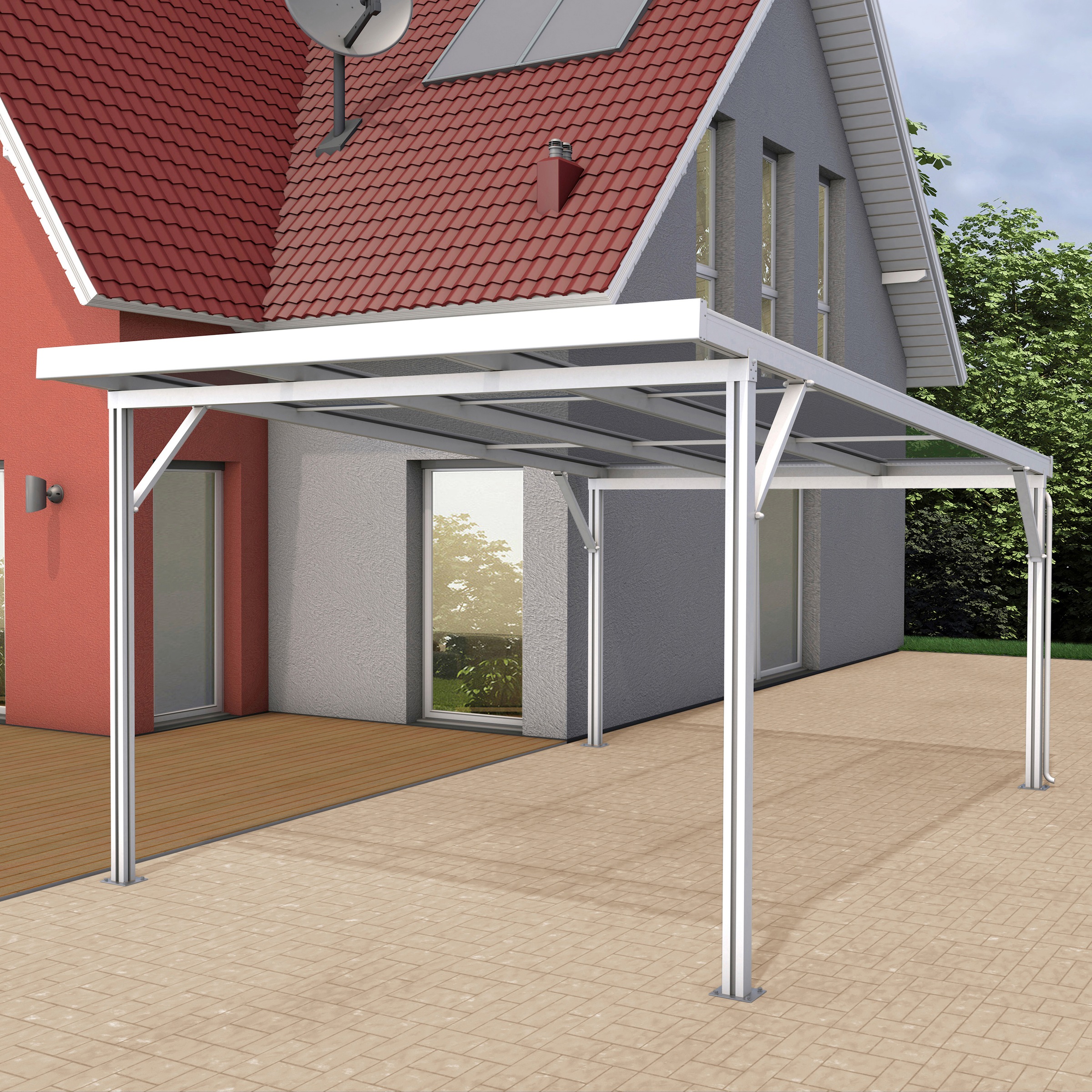 GUTTA Einzelcarport "Premium", Aluminium, 293,4 cm, weiß, Dacheindeckung Acryl bronce