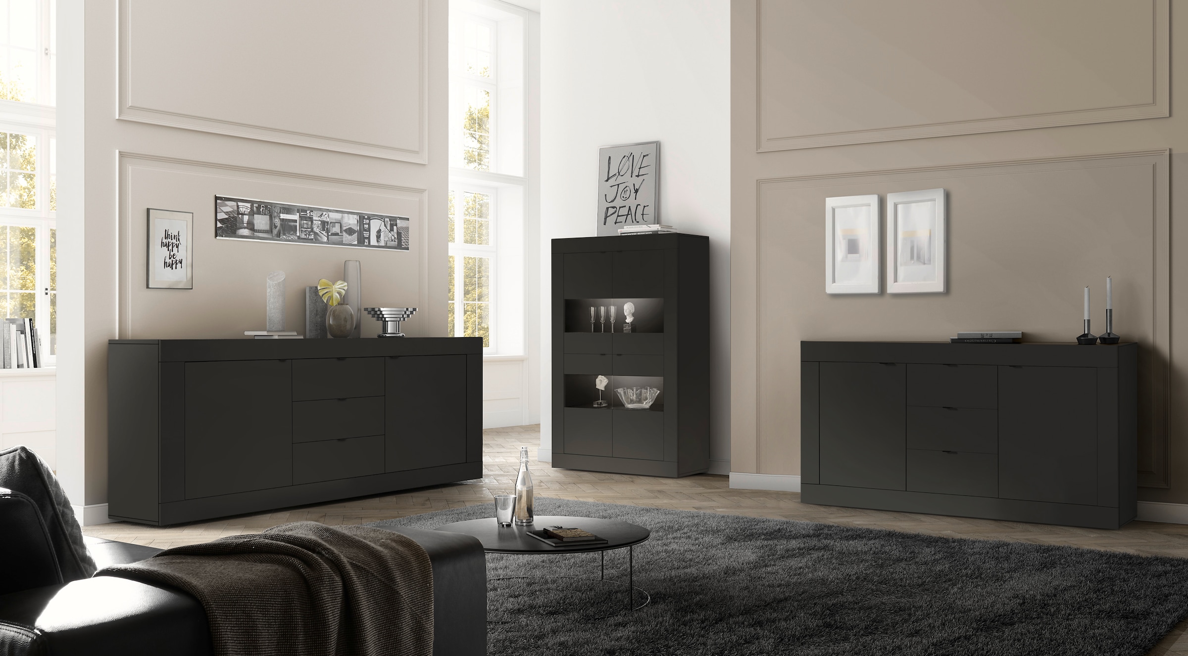 INOSIGN Sideboard »Basic Breite 210 cm, Kommode 2 Türen, 3 Schubkästen, Anrichte,«, Metallgriff, moderne Rahmenoptik, viel Stauraum, Farbauswahl