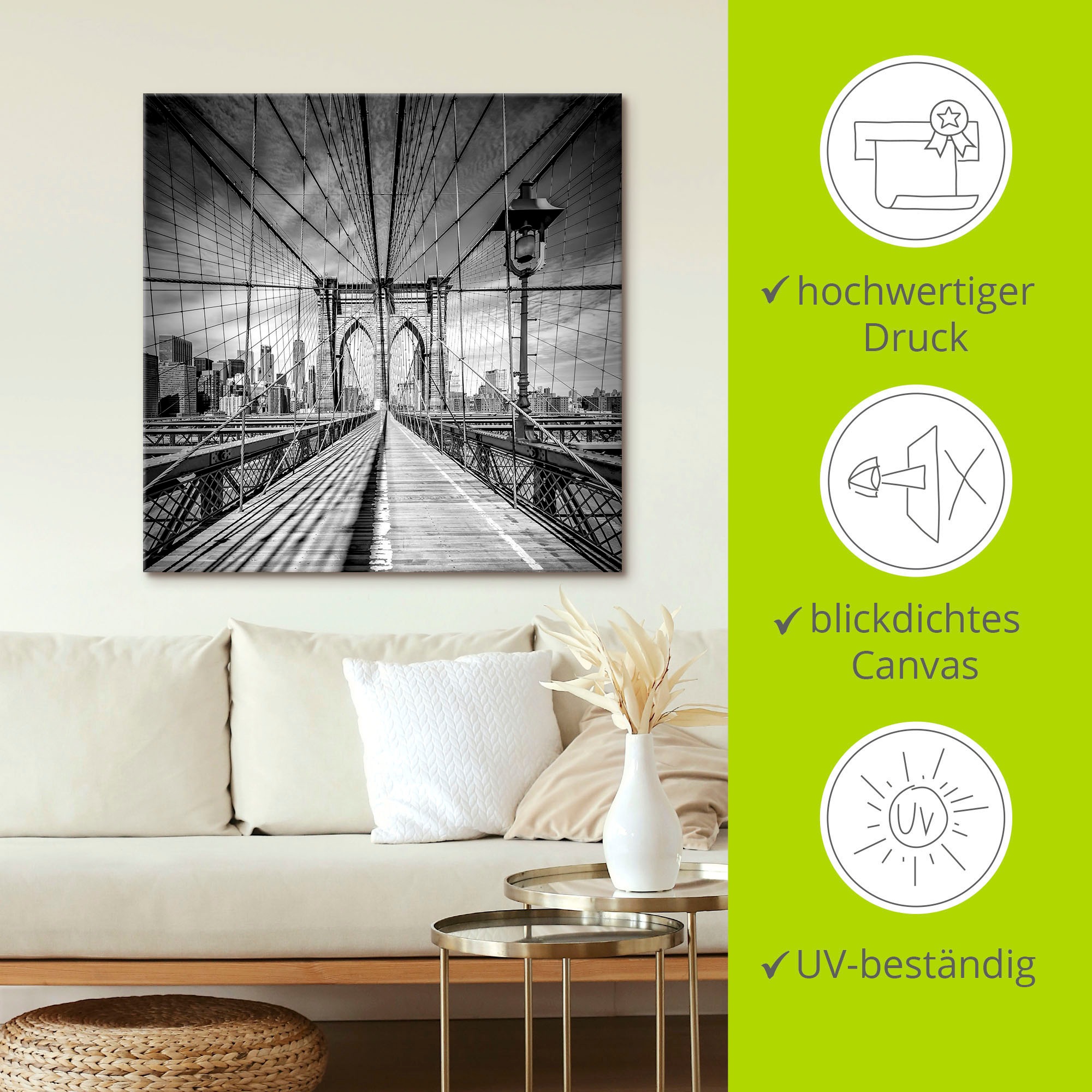 Artland Wandbild »New York City Brooklyn Bridge«, Amerika, (1 St.), als Alubild, Outdoorbild, Leinwandbild, Poster in verschied. Größen