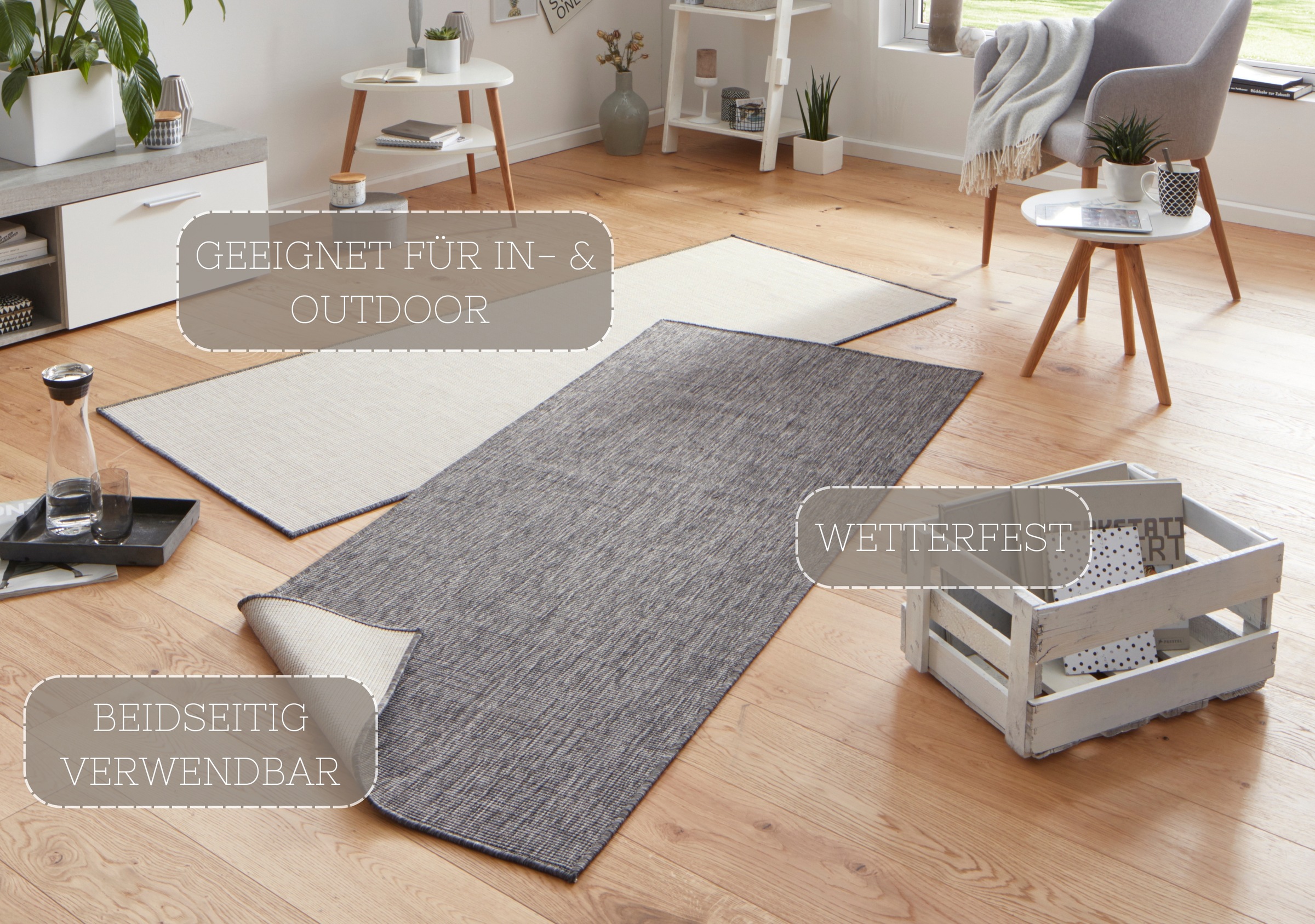 NORTHRUGS Teppich »Miami Wendeteppich«, rechteckig, 5 mm Höhe, In-& Outdoor, Wetterfest, Balkon, Läufer, Wohnzimmer, Wasserfest