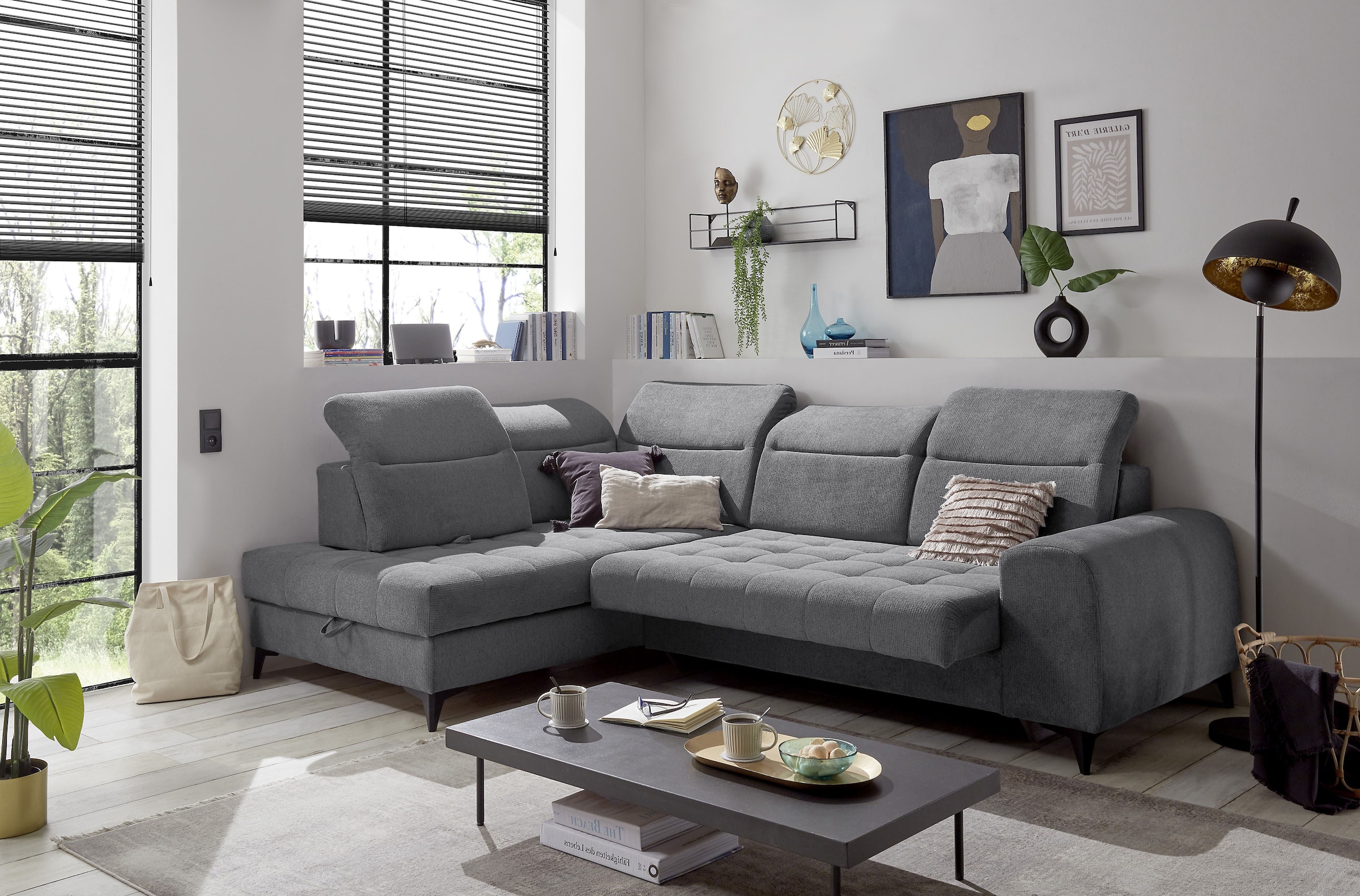 ED EXCITING DESIGN Ecksofa »Rockdale L-Form mit Bettfunktion, Bettkasten«, Kopfteilverstellung, Sitztiefenverstellung & USB-Port