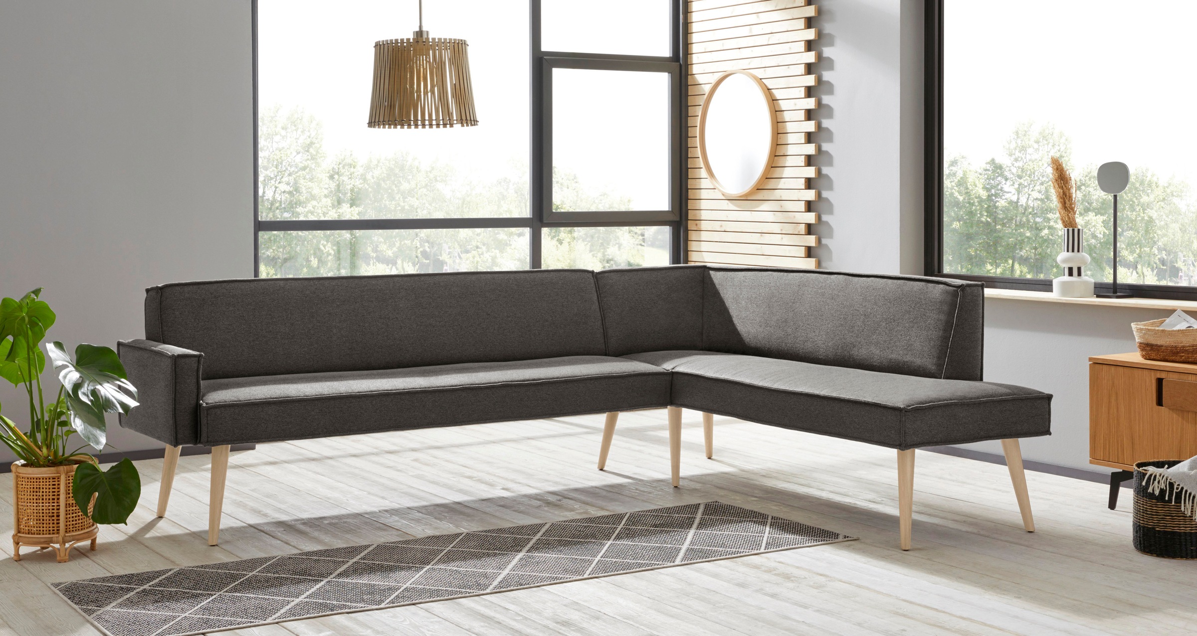 exxpo - sofa fashion Eckbank "Lungo, moderne Kedernaht, bequem und elegant, hoher Holzfuß", hochwertige Detailverarbeitu