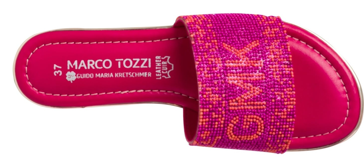 MARCO TOZZI by GMK Pantolette, Blockabsatz, Sommerschuh, Schlappen mit GMK Logo in der Bandage