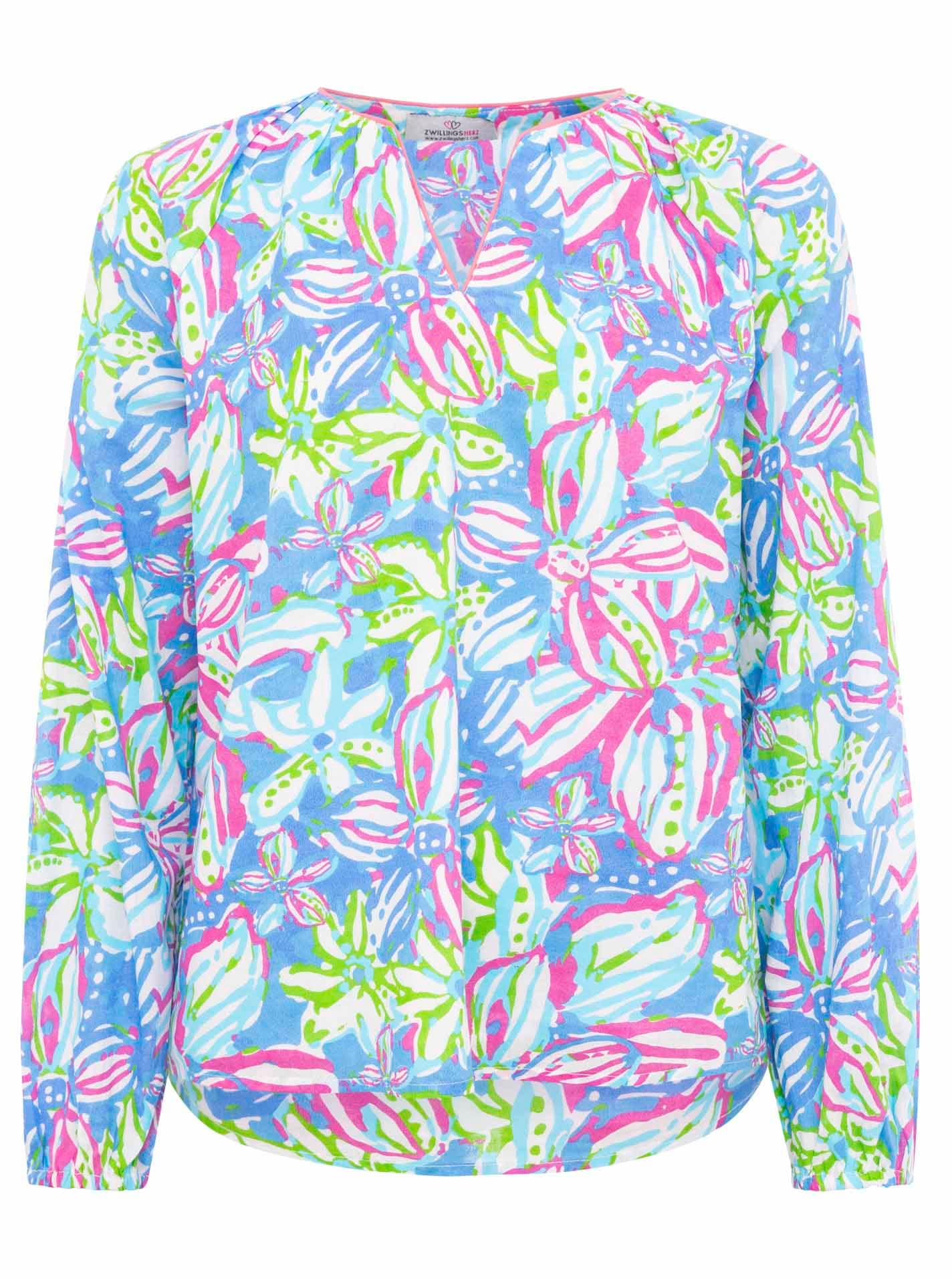 Zwillingsherz Schlupfbluse ""Blumentraum"", Blumen-Print, Serafino-Kragen, günstig online kaufen