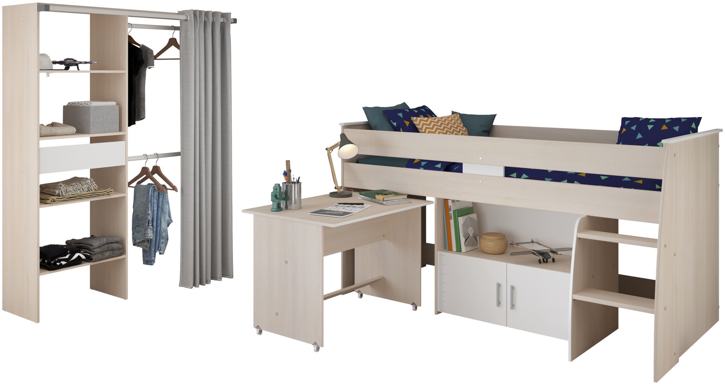 Parisot Jugendzimmer-Set »Parisot Charly 22« Set, 2 tlg. ausziehbarer Schreibtisch auf Rollen
