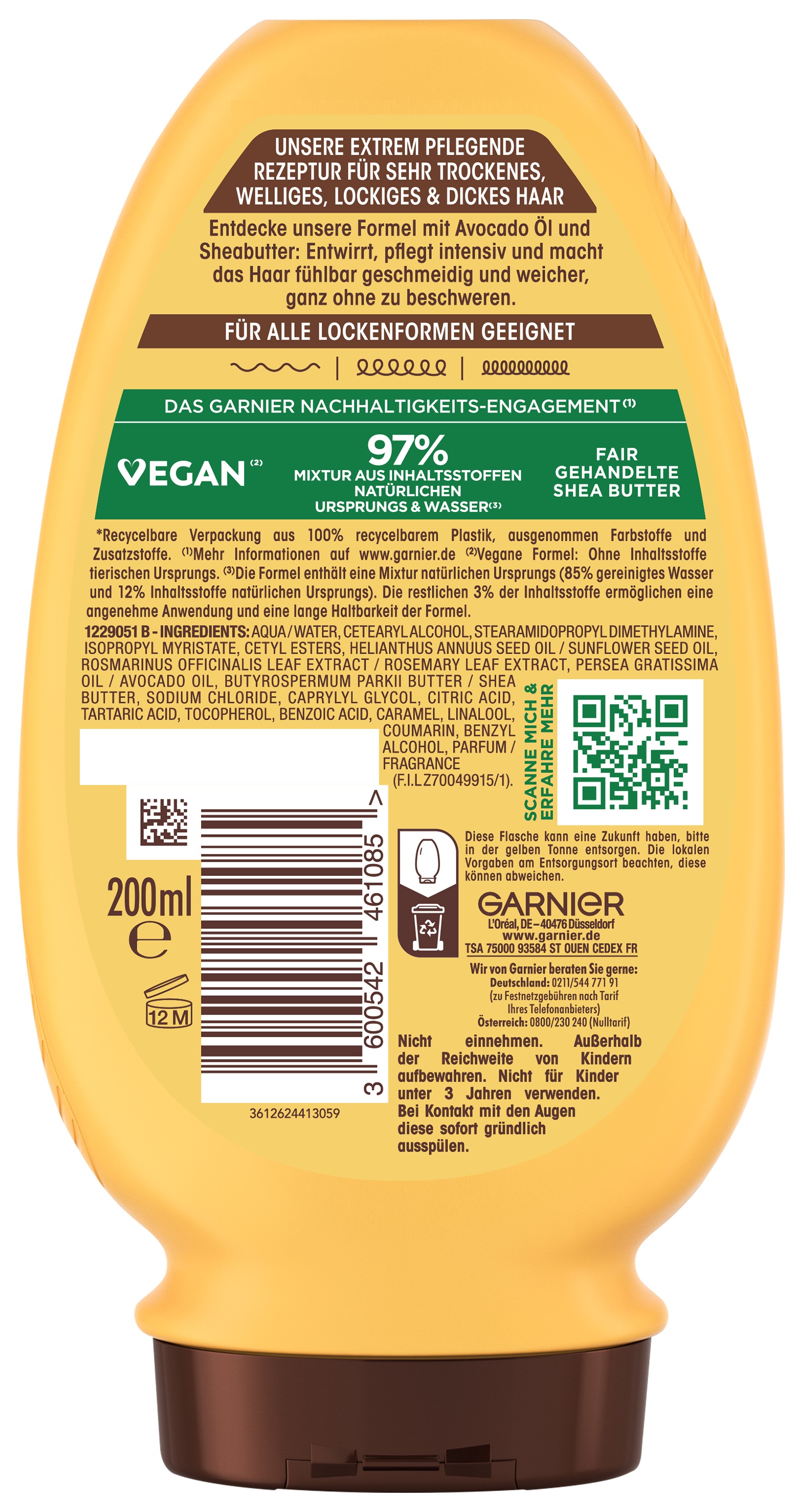 GARNIER Haarspülung »Garnier Wahre Schätze Intensiv Nährende Spülung Avocado-Öl« für trockenes, welliges, lockiges und dickes Haar, ohne Silikone