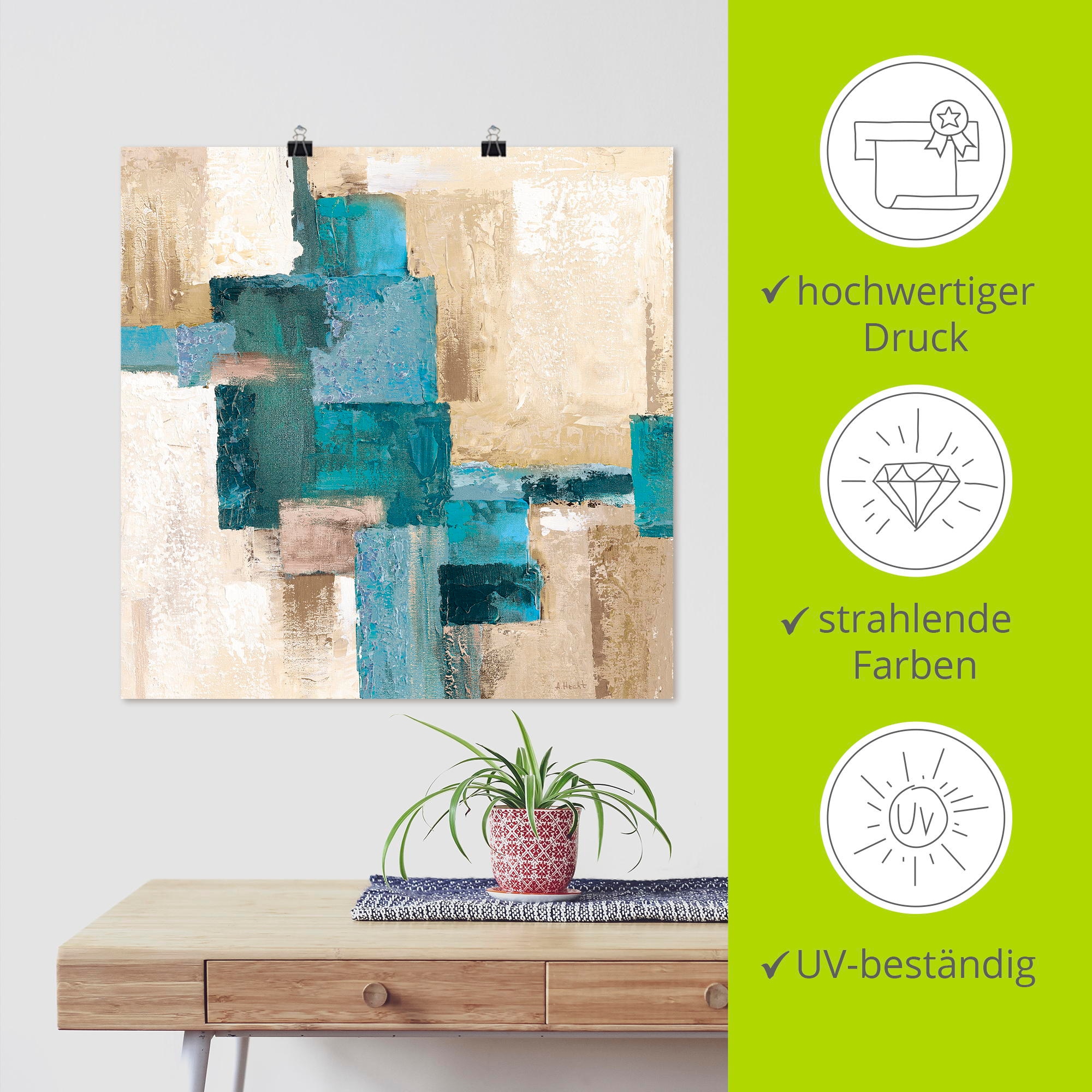 Artland Wandbild »Abstrakte Karos beige-türkis«, Muster, (1 St.), als Alubild, Outdoorbild, Leinwandbild, Poster in verschied. Größen