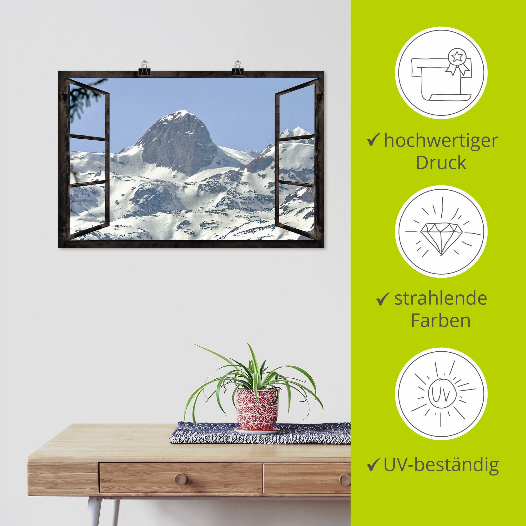 Artland Poster »Fensterblick - Reiteralm« Berge 1 Stk. tlg. als Alubild, Leinwandbild, Wandaufkleber oder Poster in versch. Größen