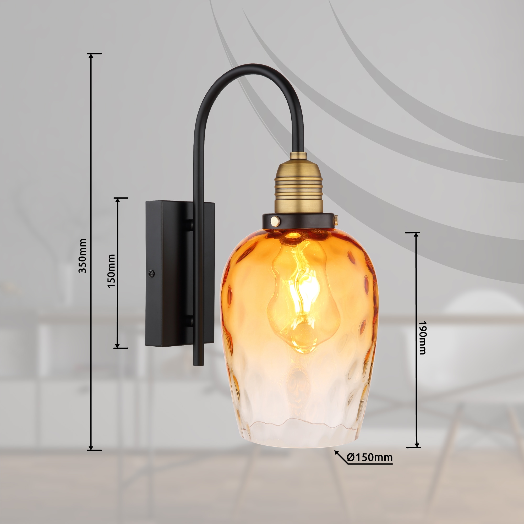 GLOBO LIGHTING Wandleuchte »SALVY«, Leuchtmittel E27 | ohne Leuchtmittel, Wandlampe/Glas amber/messingfarben/Lichtschein: abwärts