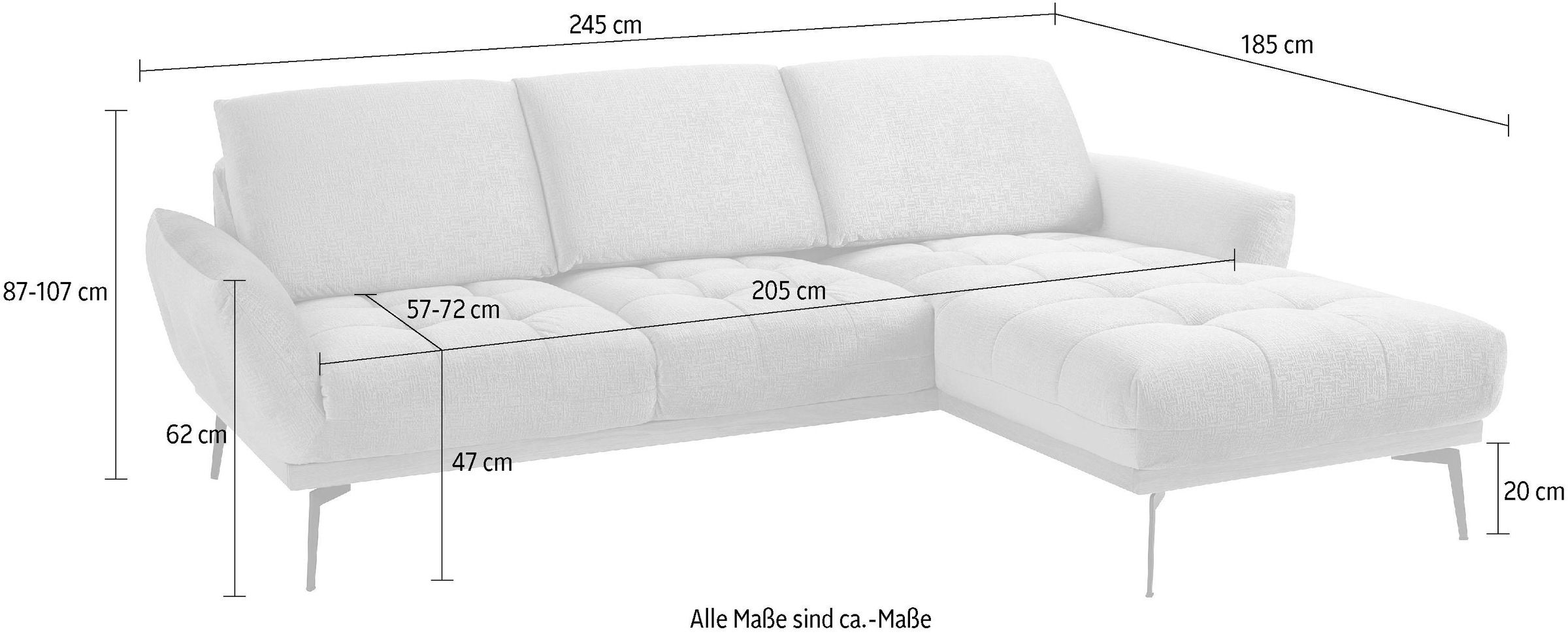 Ecksofa EXXPO - SOFA FASHION "Palic, inkl. Rückenverstellung, bequem, elegant, Breite 245cm, L-Form", weiß (salz, pfeffer), B:245cm H:87cm T:185cm, Webstoff Premium: 67% Polyester, 33% Baumwolle;Webstoff: 100% Polyester;Velours: 100% Polyester, Sofas, Eck 6