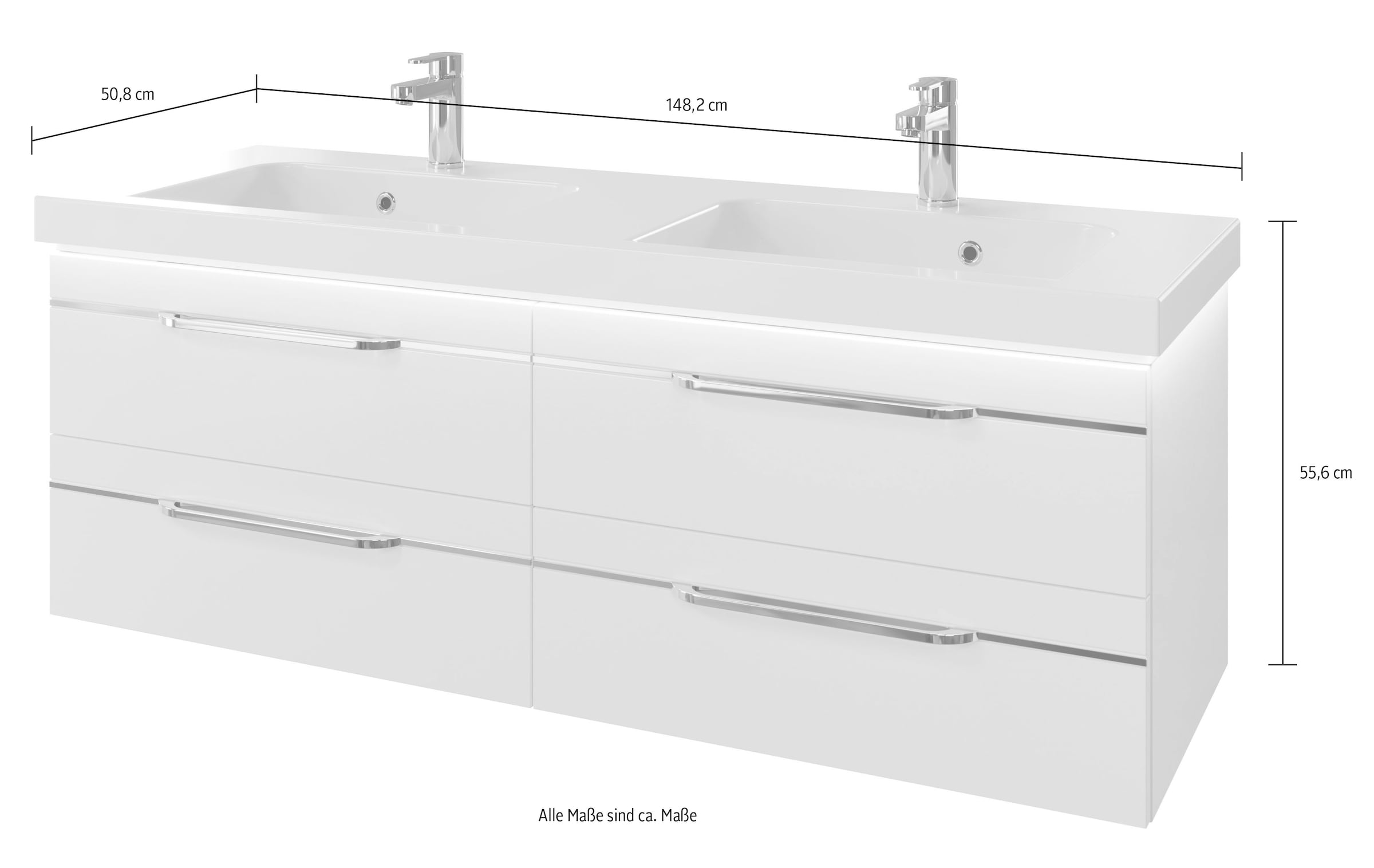Saphir Waschtisch »Serie Balto Mineralmarmor-Waschtisch mit Unterschrank, 147,8 cm breit«, Doppel-Waschplatz mit 4 Schubladen, in verschiedene Ausführungen