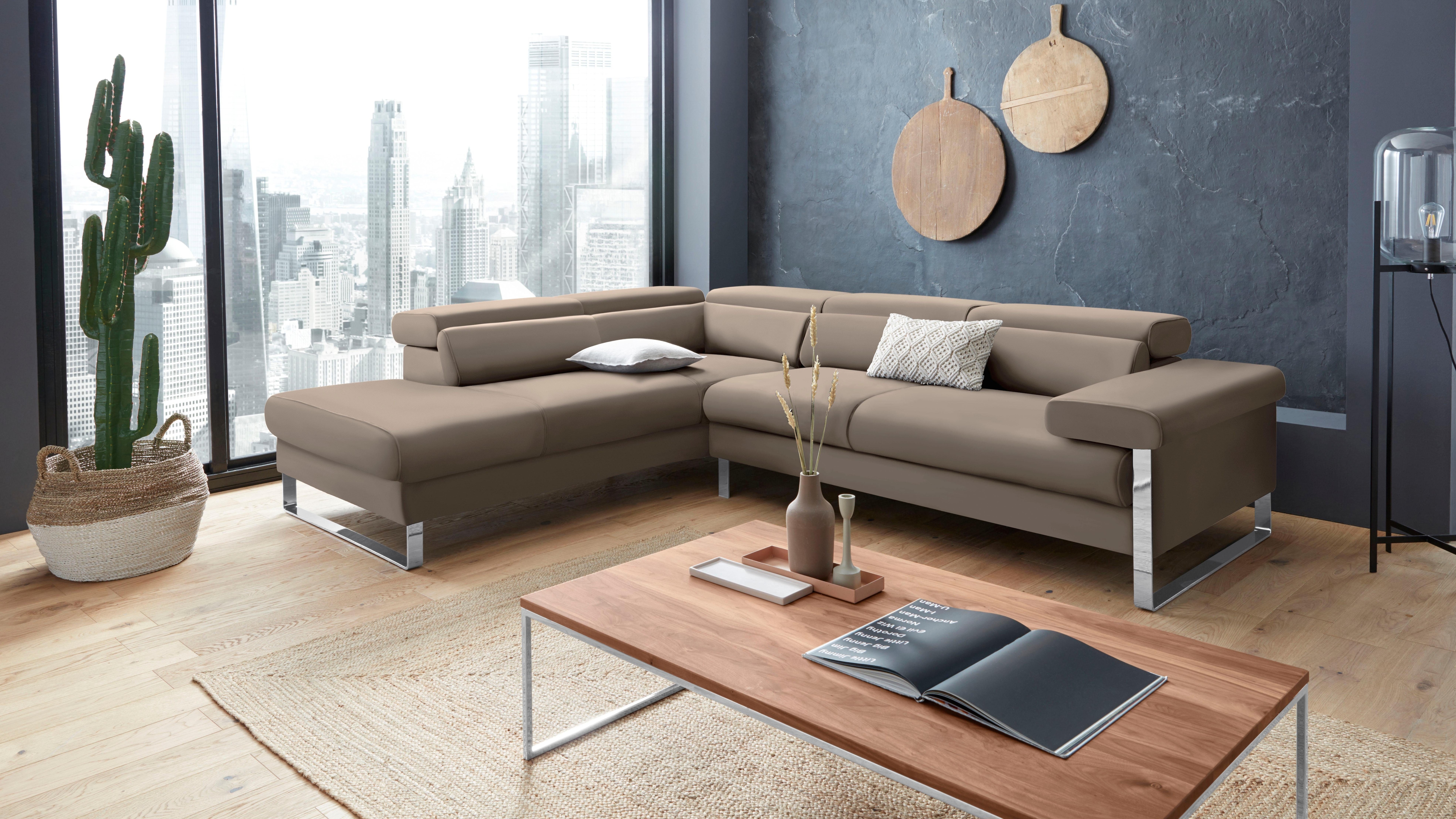 W.SCHILLIG Ecksofa "finn, toller Sitzkomfort, L-Form, hochwertige Verarbeitungsdetails" German Design Award 2016, Fußgestell Chrom glänzend, Breite 281 cm