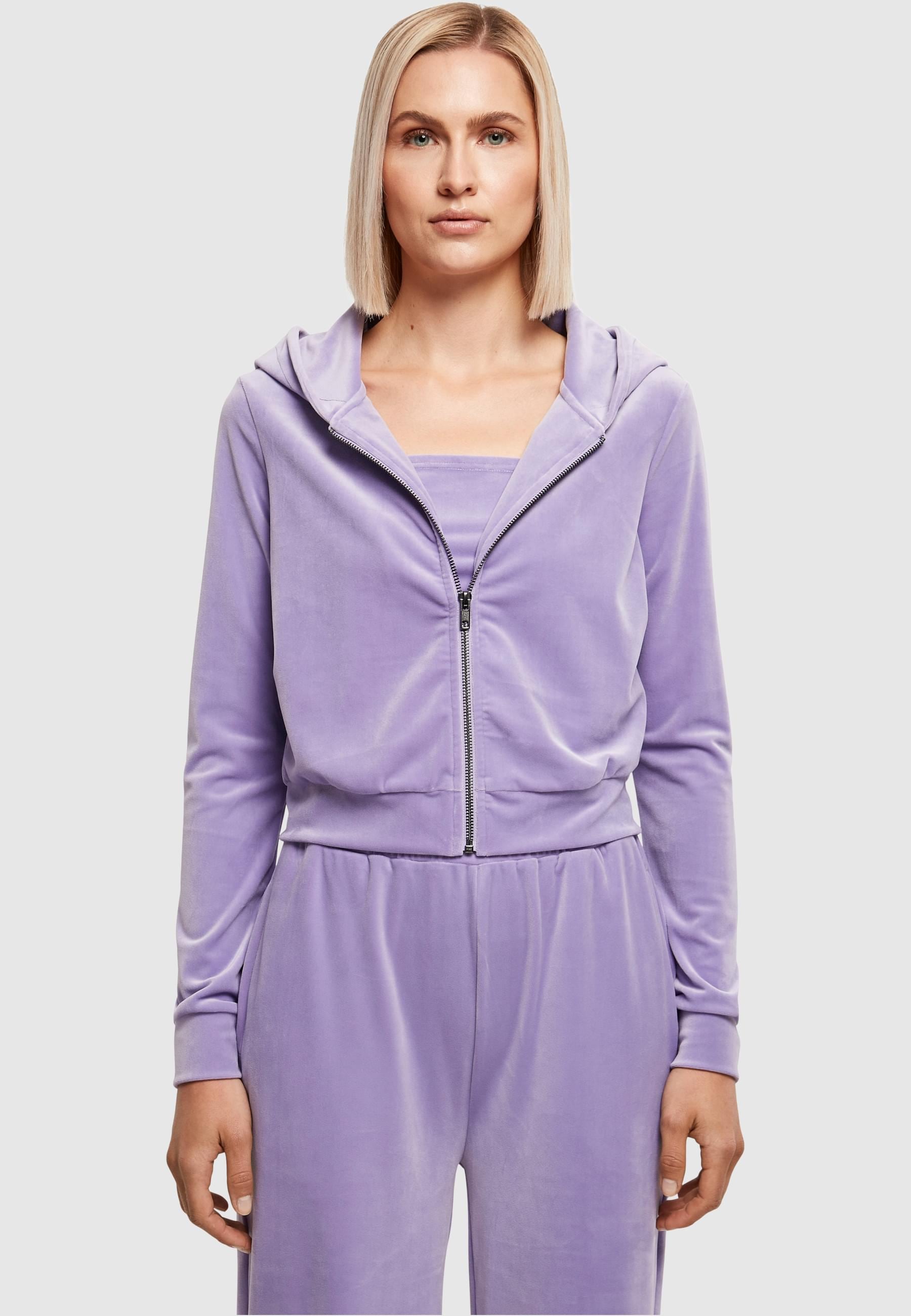 URBAN CLASSICS Sweatjacke »Urban Classics Damen Ladies Short Velvet Zip Hoody«