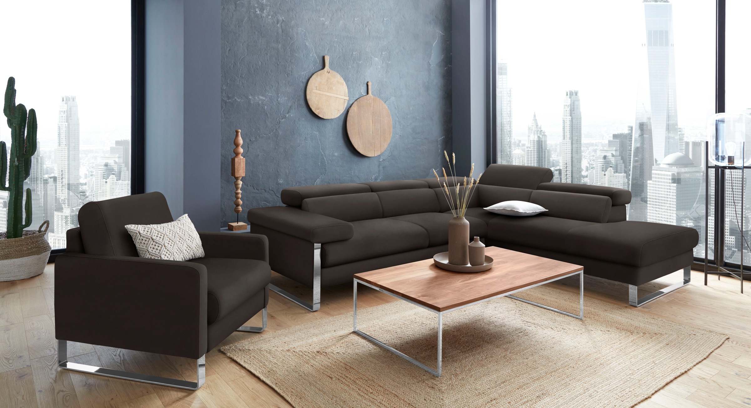 W.SCHILLIG Ecksofa »finn, toller Sitzkomfort, L-Form, hochwertige Verarbeitungsdetails«, German Design Award 2016, Fußgestell Chrom glänzend, Breite 281 cm