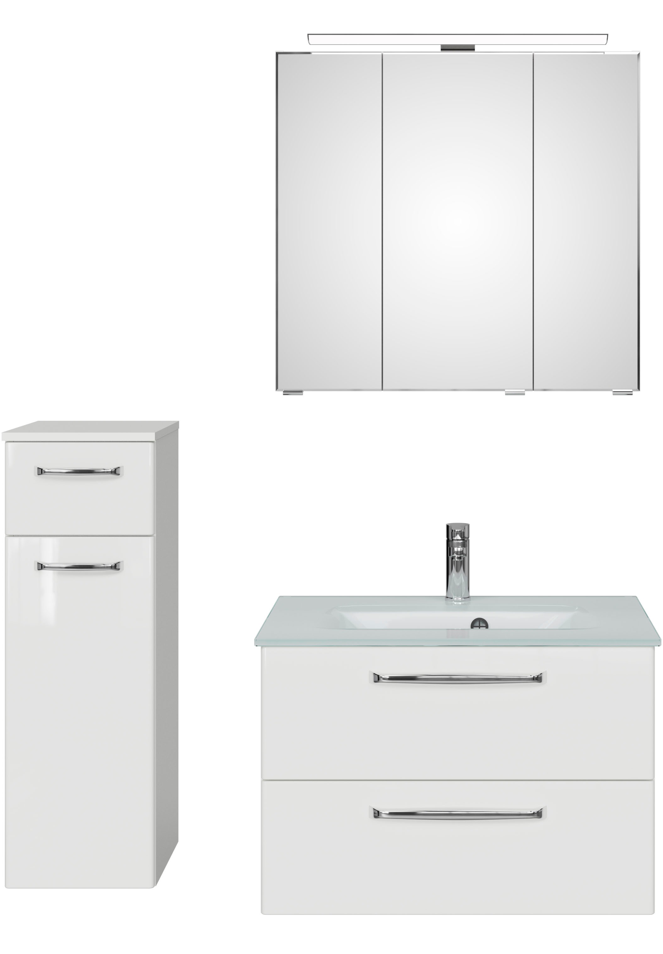 Thumbnail - Saphir Badmöbel-Set "Badmöbel-Set Trentino 3-teilig Glas-Waschtisch mit LED-Spiegelschrank" 4 Stk. tlg.