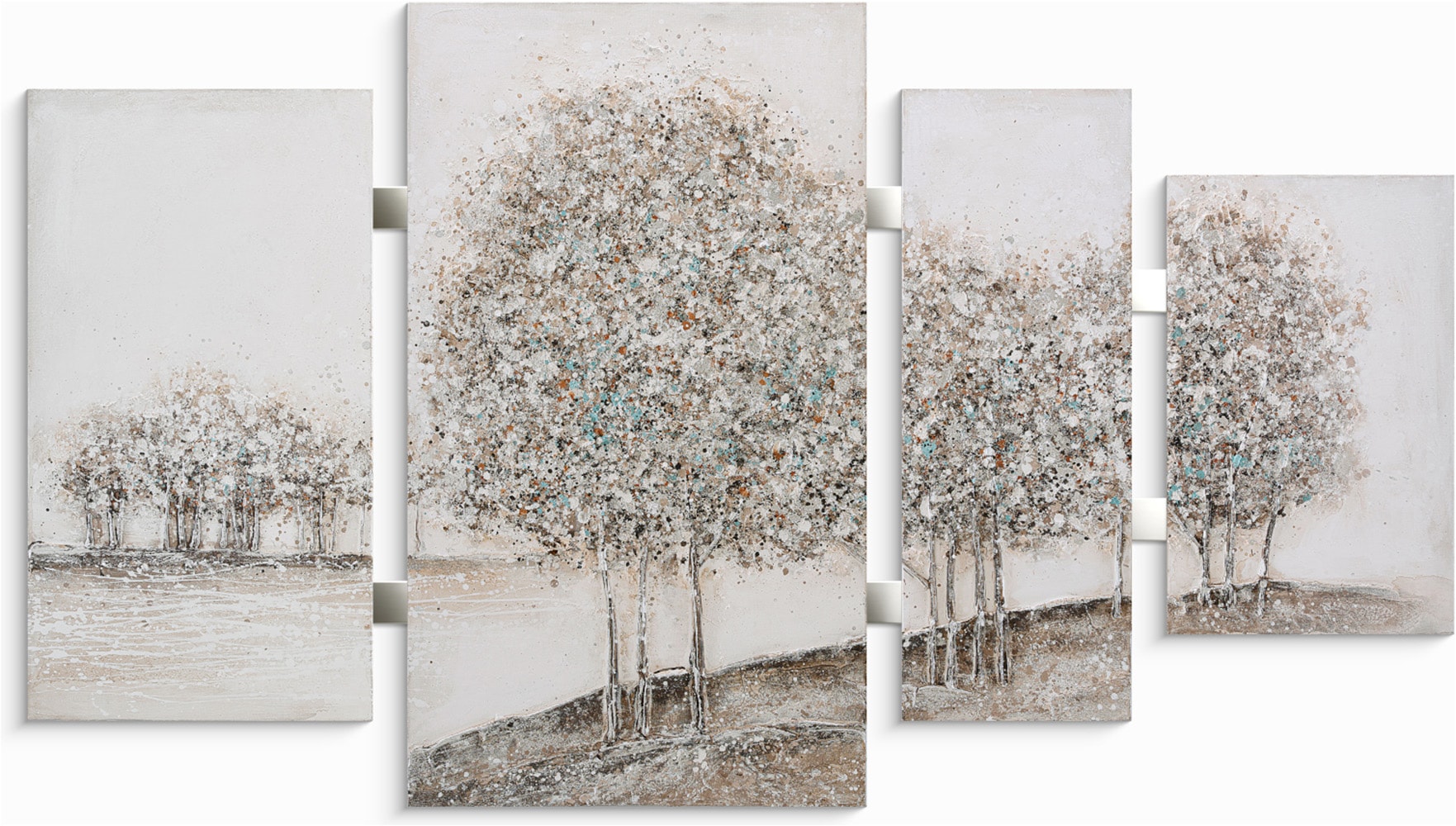 Bönninghoff Ölgemälde "handarbeit 4-teilig BÄUME 70x124 cm – Wandbild Landschaft" Baumbilder Bäume Gemälde Kunst Landschaft Natur 1 Stk. tlg. handgefertigt, jedes Bild ein Unikat