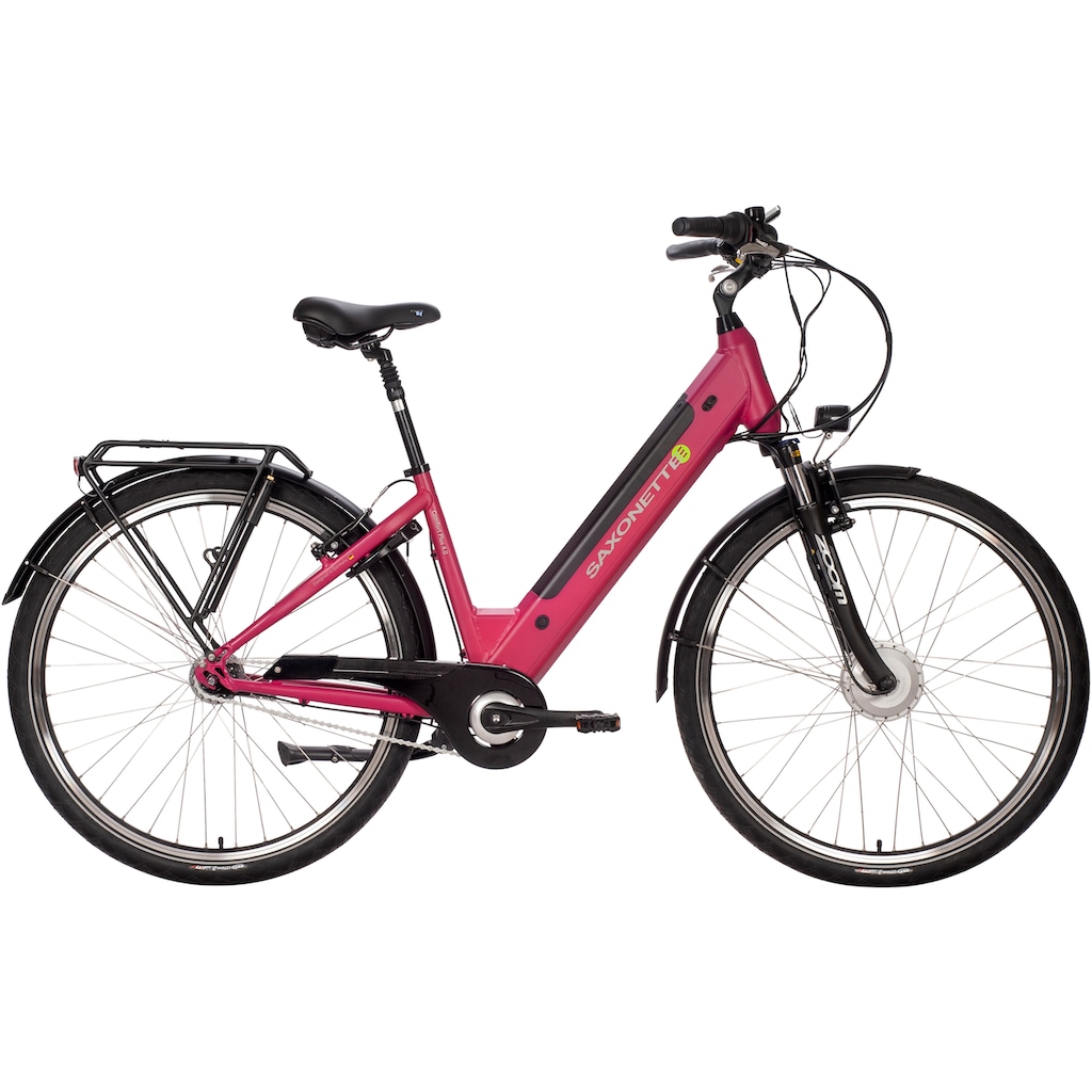 SAXONETTE E-Bike »Comfort Plus 4.0«, 7 Gang, Shimano, Frontmotor 250 W, E-Bike Citybike mit Rücktrittbremse, vollintegrierter Akku